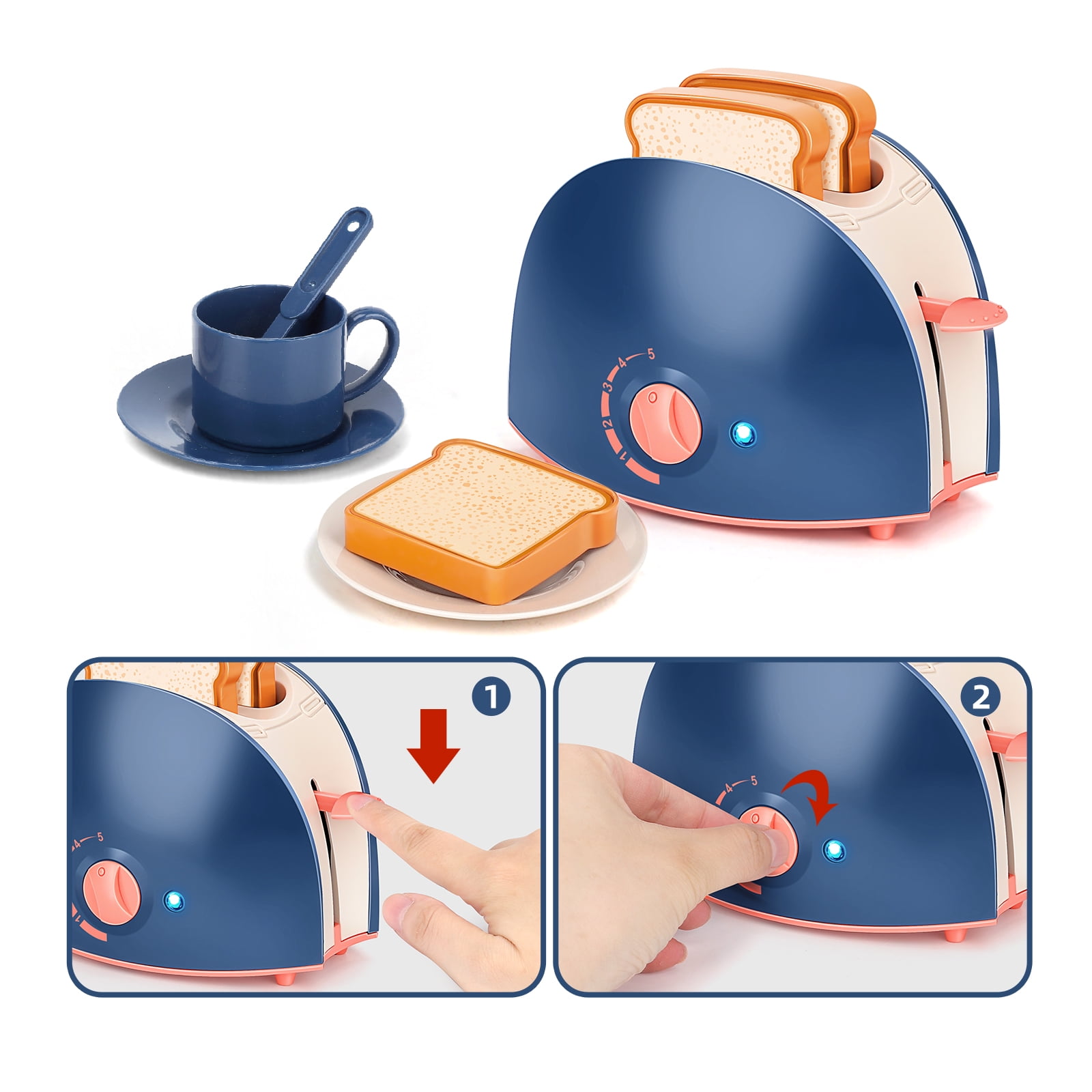 Jumplanma Realistic Kitchen Appliance Play Set with Lights and Sounds (Blue, 4-Piece Set) 7rwl3