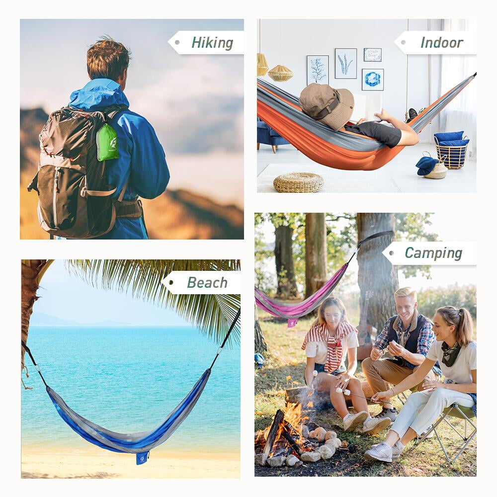 QUANFENG QF Portable Nylon Camping Hammock, Lightweight Travel Gear (Blue/Gray, 8.6 ft x 4.6 ft) g3yh0