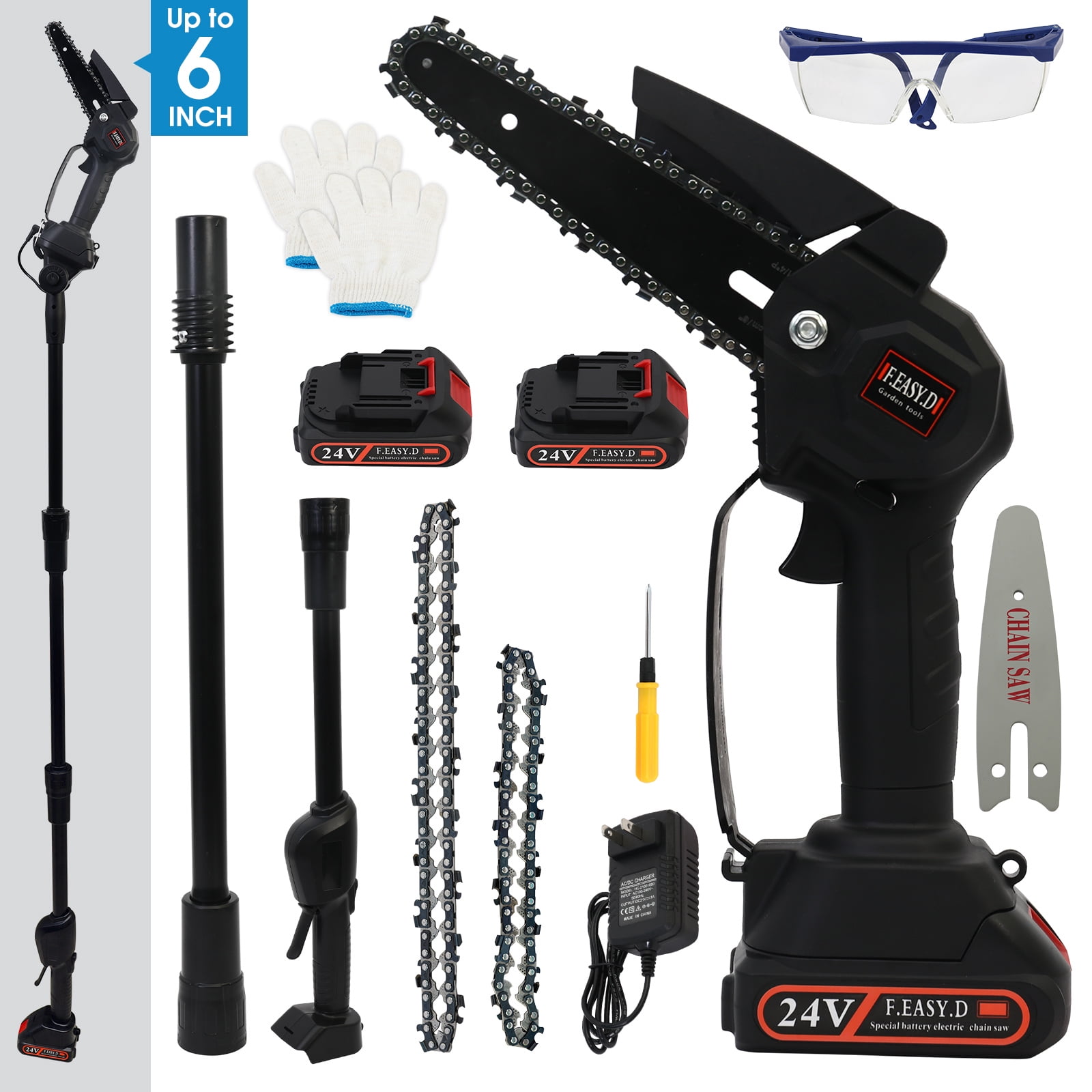 BAOKALER 2-in-1 Cordless Pole Saw and Mini Chainsaw, Telescopic Tree Trimmer for Yard Maintenance (Black, 3.5 ft to 6 ft) sn3sp