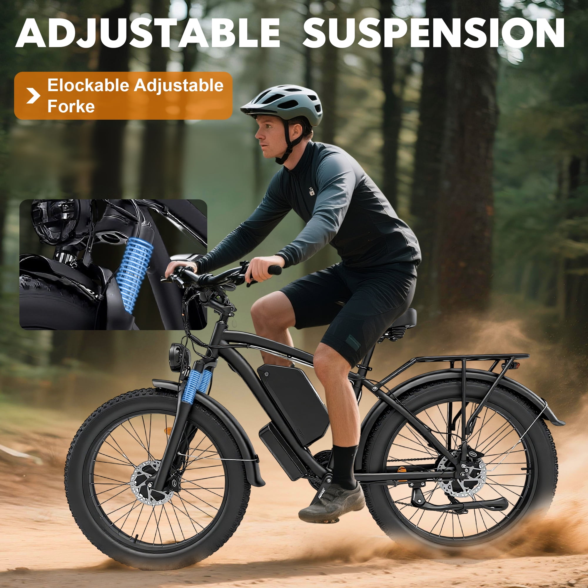 KYD Electric Fat Tire Bike for Adults, 6000W Dual Motor Off-Road Mountain Ebike, 50 MPH, 60V 25AH Battery (Black, 26 in) qav92