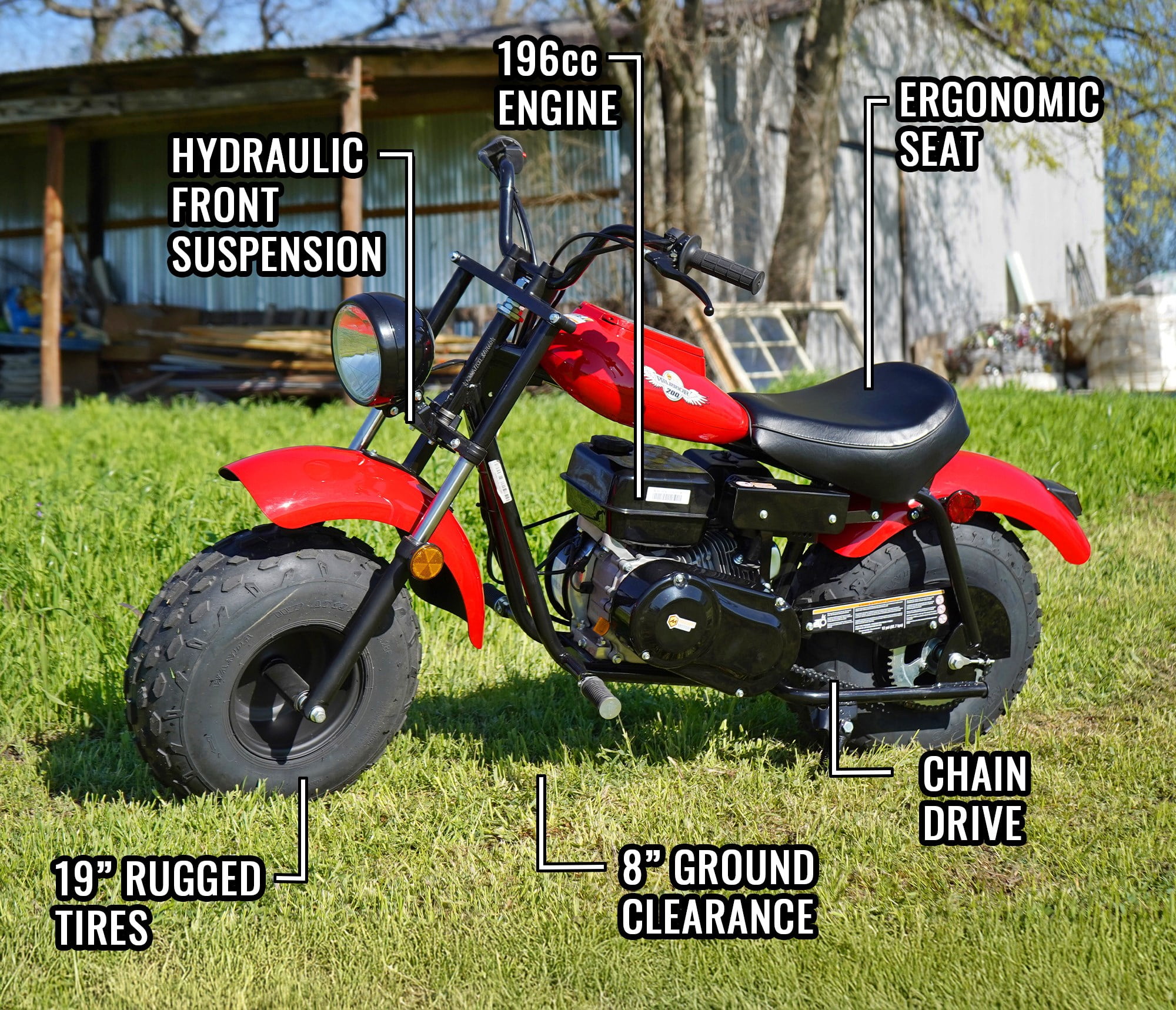 Massimo MB200 Minibike 196cc Gas Powered Off-Road Trail Bike (Red, 200 lb Capacity) wx2zh