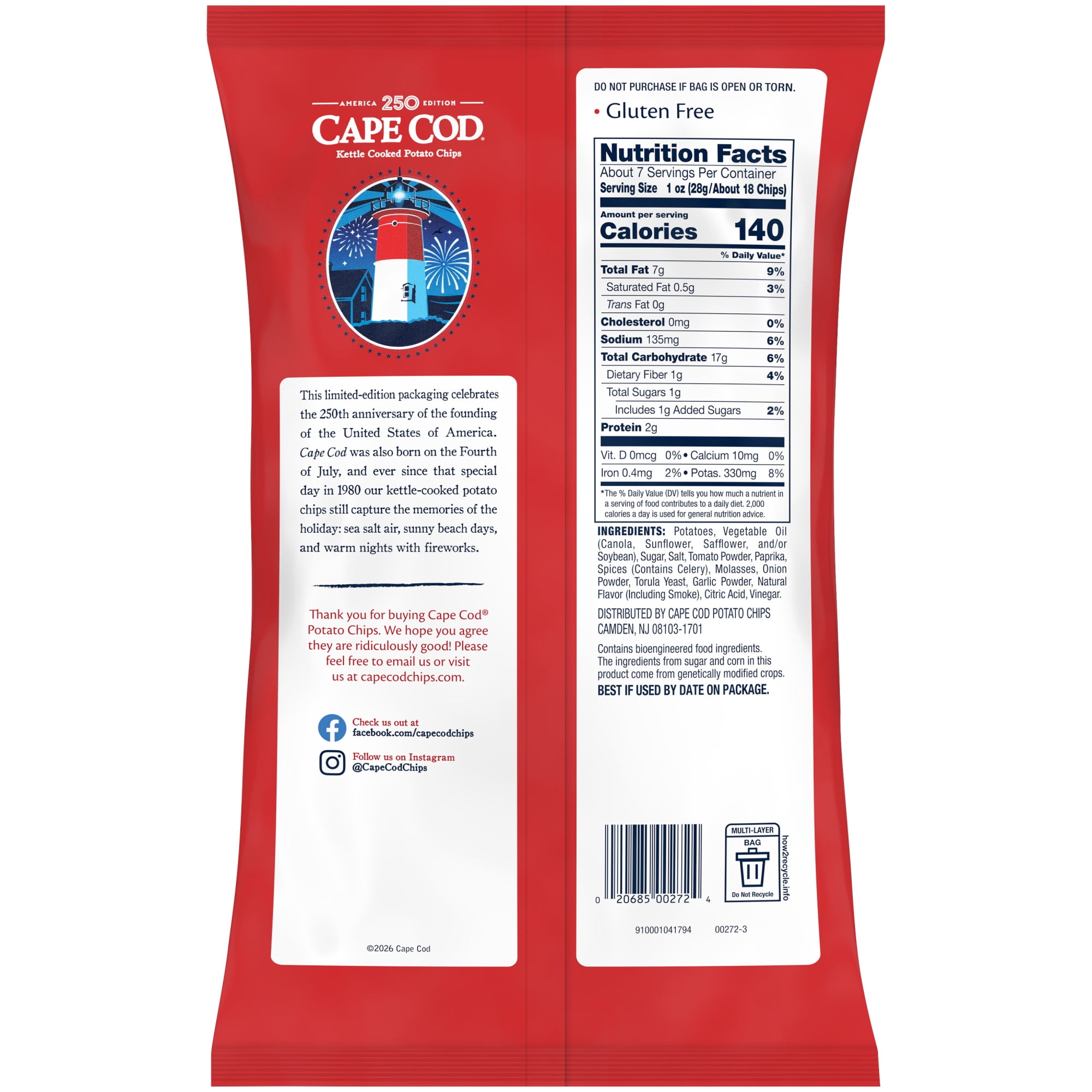 Cape Cod Sweet Mesquite Barbeque Potato Chips, Kettle Cooked Crunchy Snack (7.5 oz) 58jna