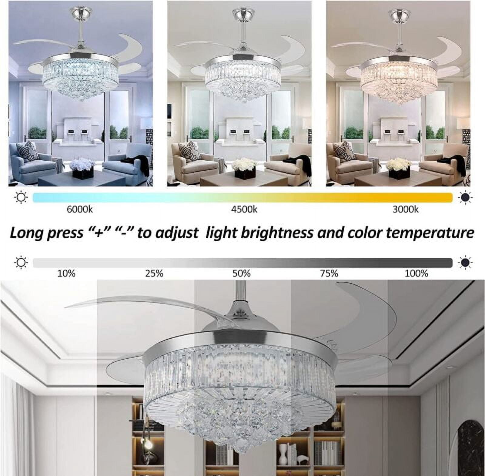 EAYSG 42 in Modern LED Retractable Ceiling Fan with Remote Control (Silver, 42 in) qoq9r