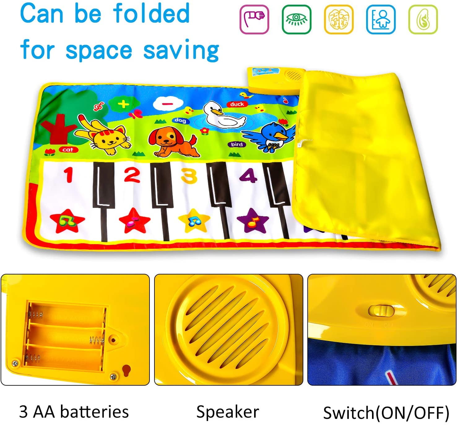 Rirool Interactive Music Piano Mat for Kids, Educational Dance Floor Toy with 8 Animal Sounds (53 in x 23 in) i7qr0