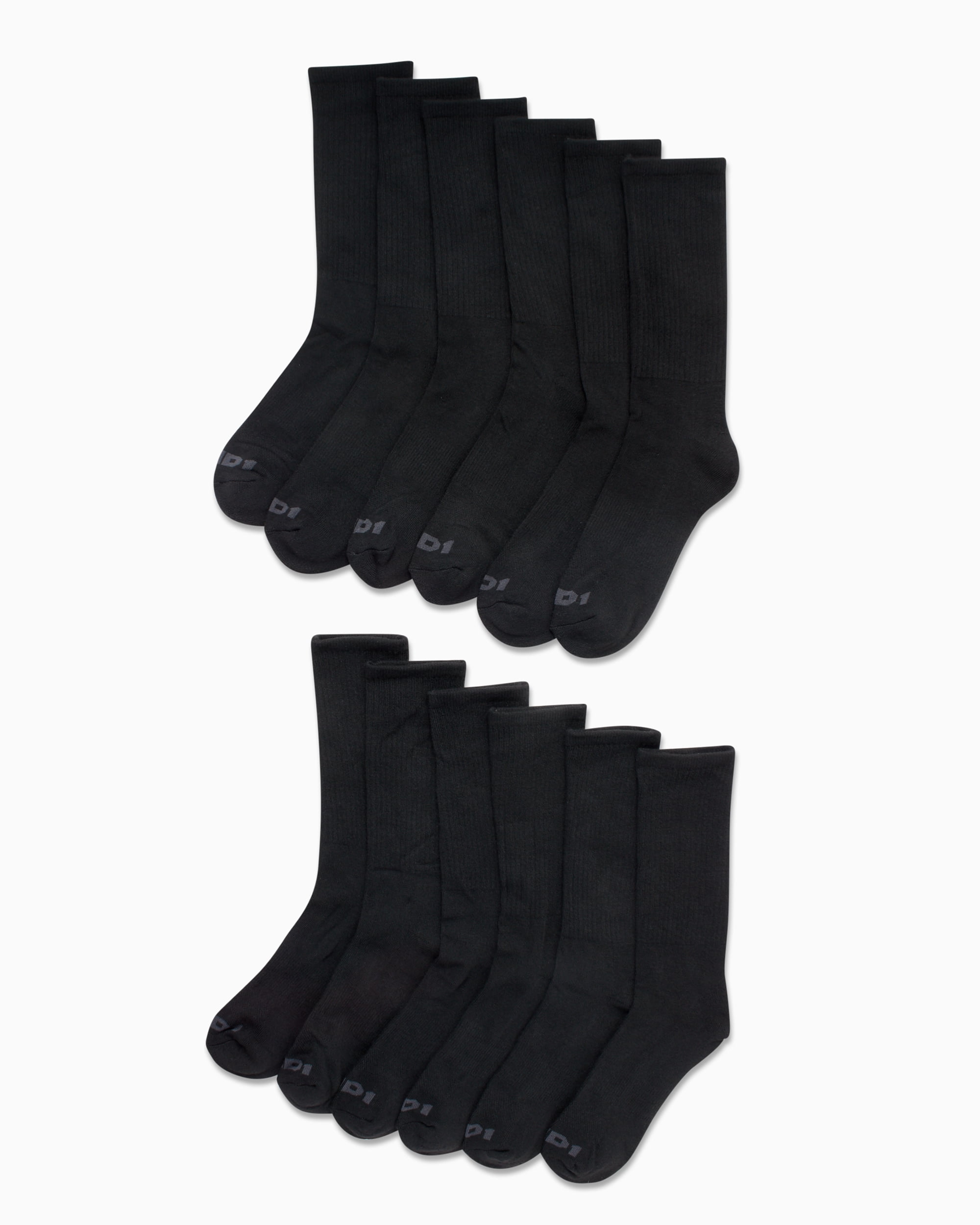 AND1 Men's Cushion Crew Socks, Moisture-Wicking Athletic Performance (Black, 12 Pack) 7etwr