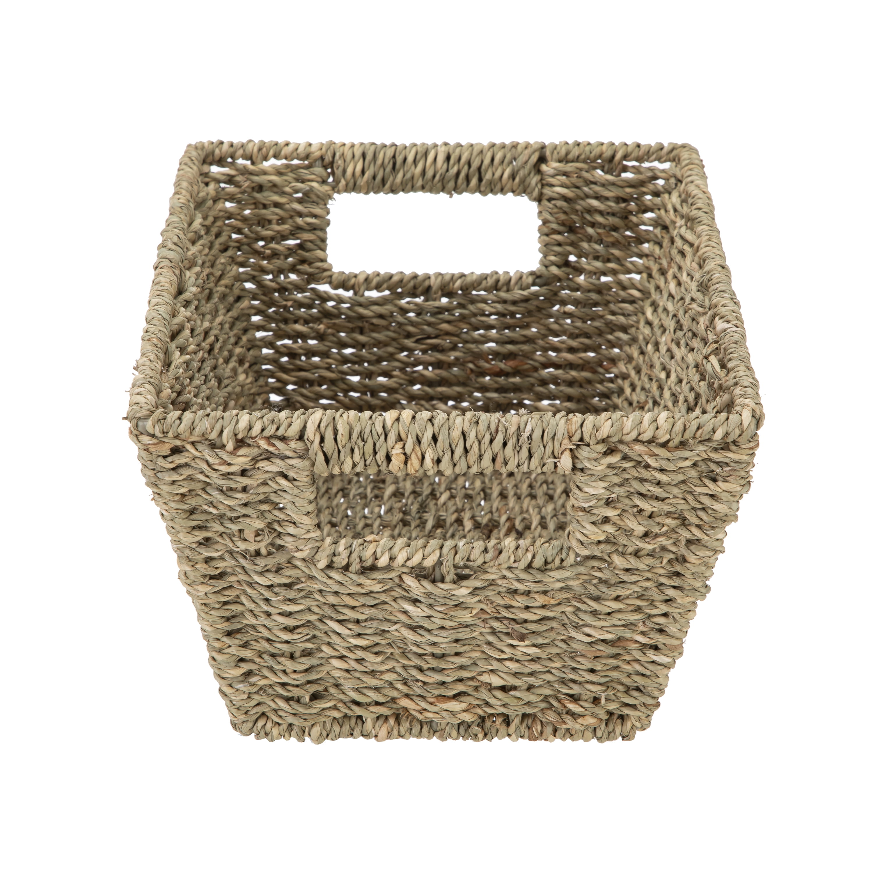 Mainstays Natural Handwoven Seagrass Basket, Decorative Storage Organizer (Rectangle, 12 in x 8 in x 6 in) w3a0o