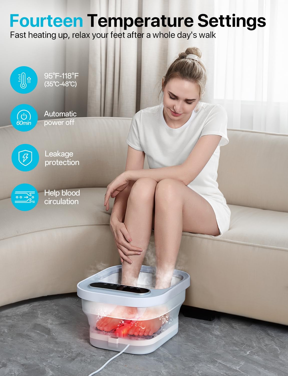 ALLJOY Collapsible Foot Spa Massager with Heat and Bubble Function (6 Massage Rollers, 4.1 in Foldable) 9ybte
