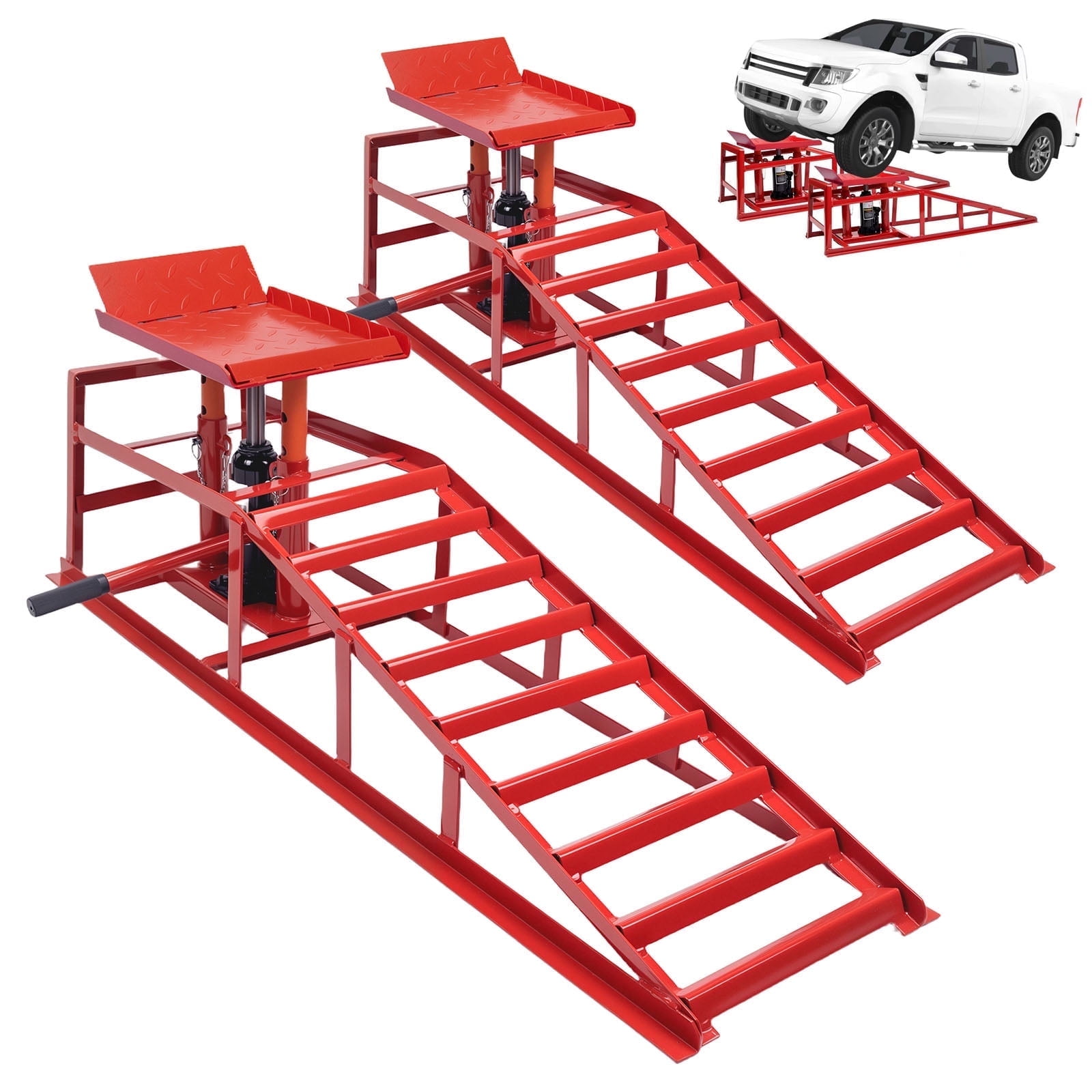 WheelX Hydraulic Car Ramps, Heavy-Duty Vehicle Lift Set for Automotive Maintenance (Red, 11000 lb) mreqx