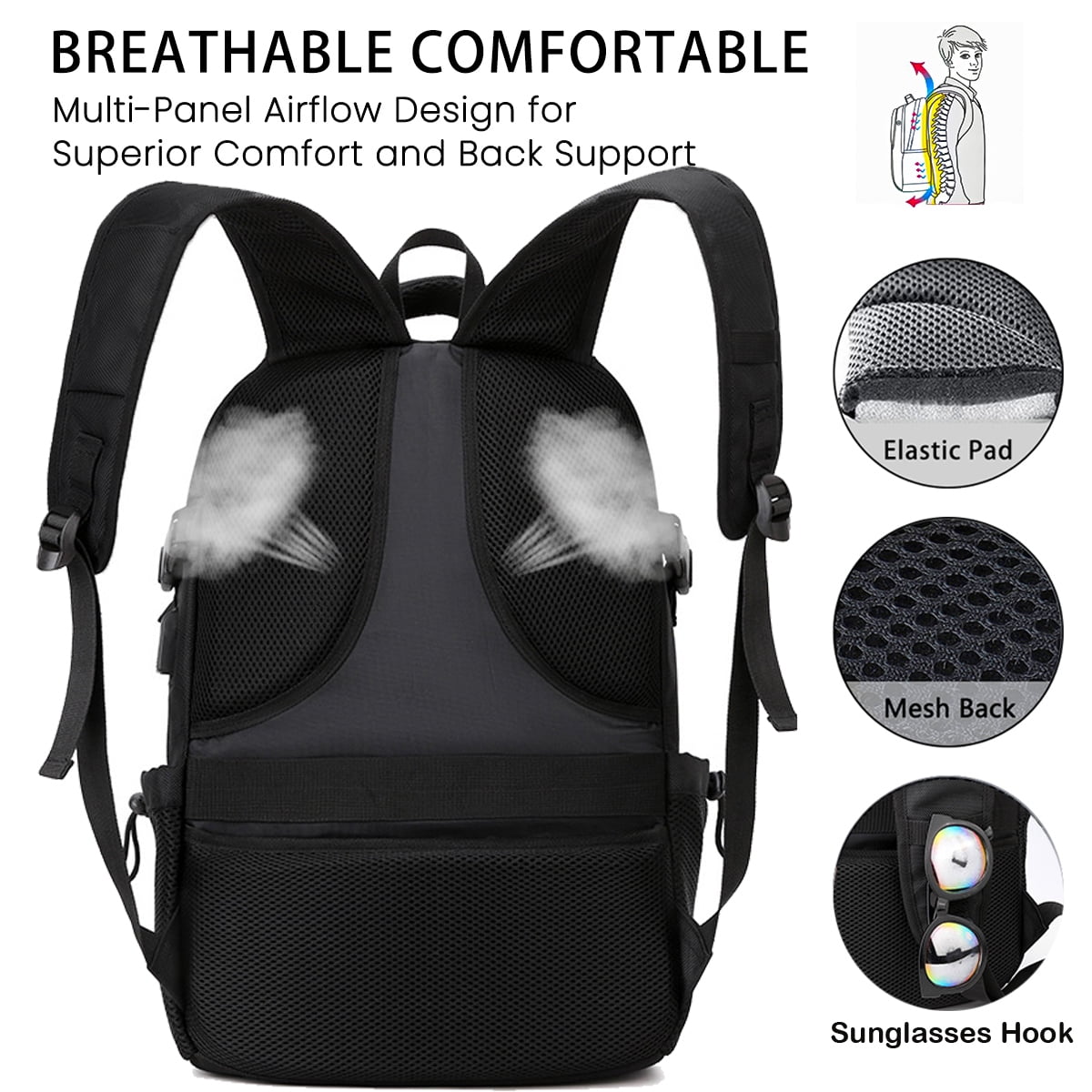 Cshidworld Travel Laptop Backpack, Anti-Theft Business Bookbag with USB Charging Port, Water-Resistant School Bag for Men & Women (Black, 19 in) ct1lp