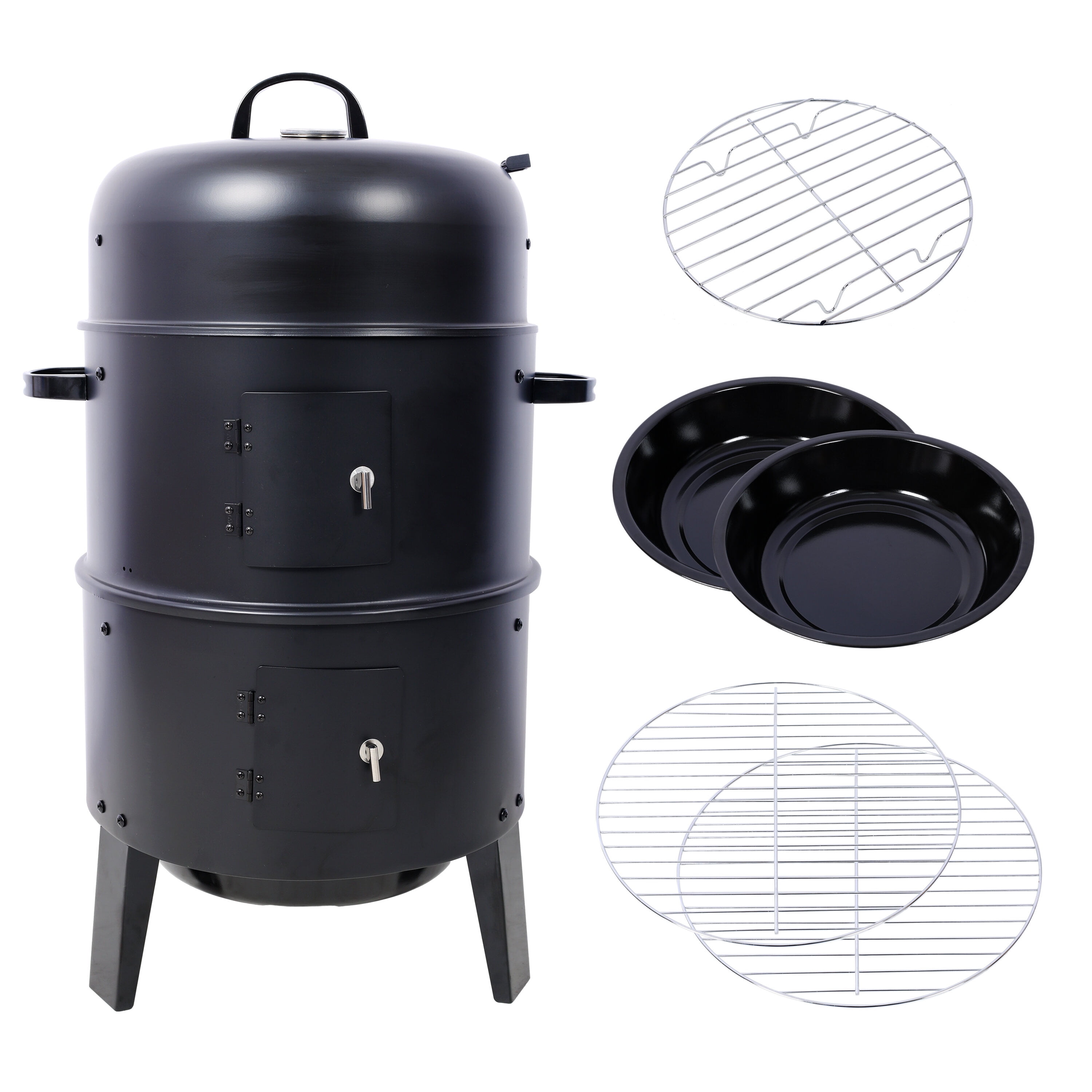 PuppyCheer 16 in Charcoal Smoker Grill, Portable Vertical Wood Smoker for Backyard BBQ (Black, 32.6 in Height) ftcu0