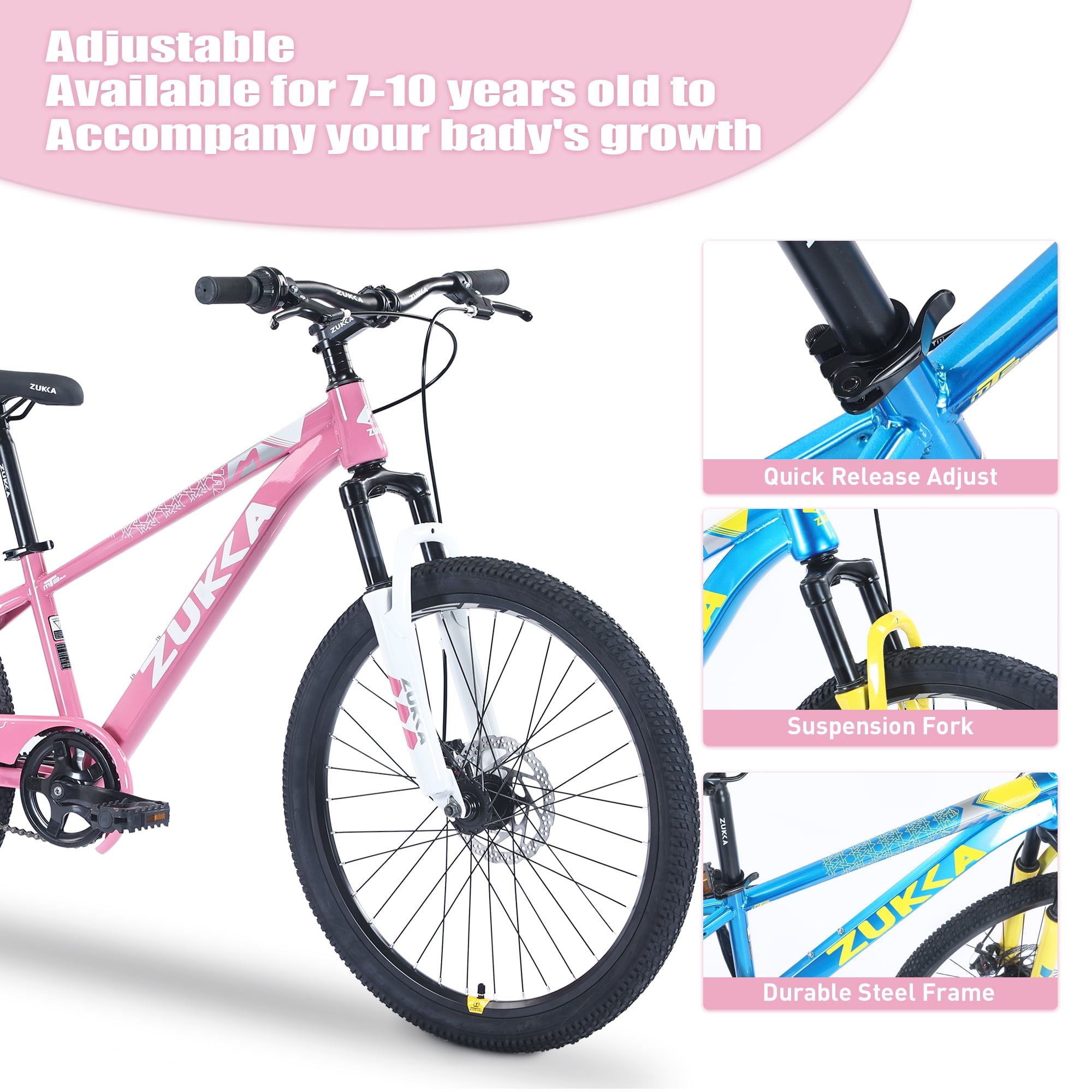 Harmie 20 Inch Mountain Bike Single Speed Steel Frame Commuter Bicycle (White and Pink, 20 in) 6tbpr