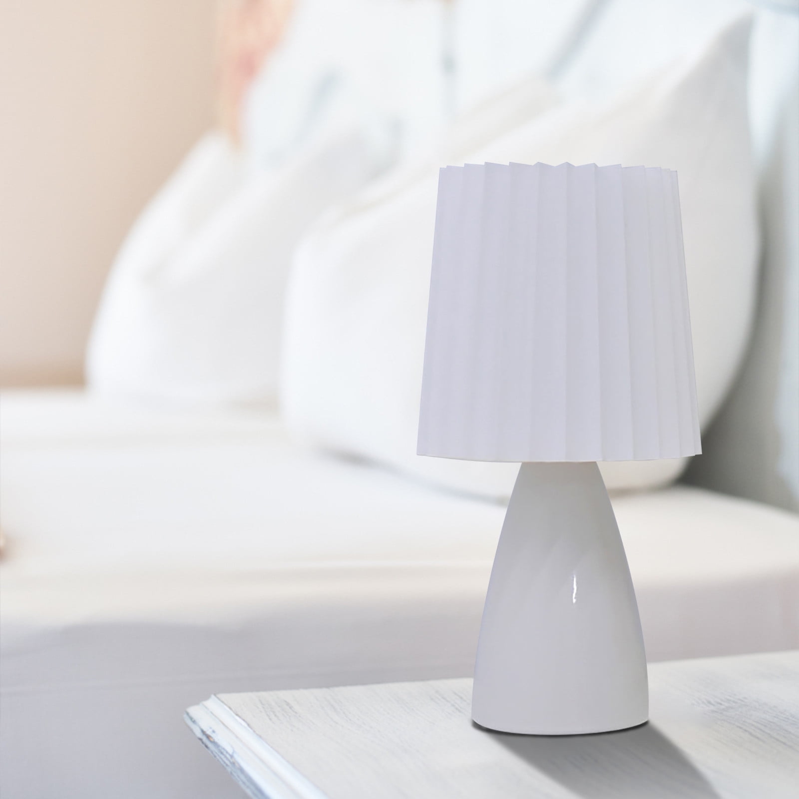 TIHLMK Pleated Table Lamp, Boho Decorative Nightstand Desk Lamp with 3-Level Dimming (White, 12 in) qp4vd