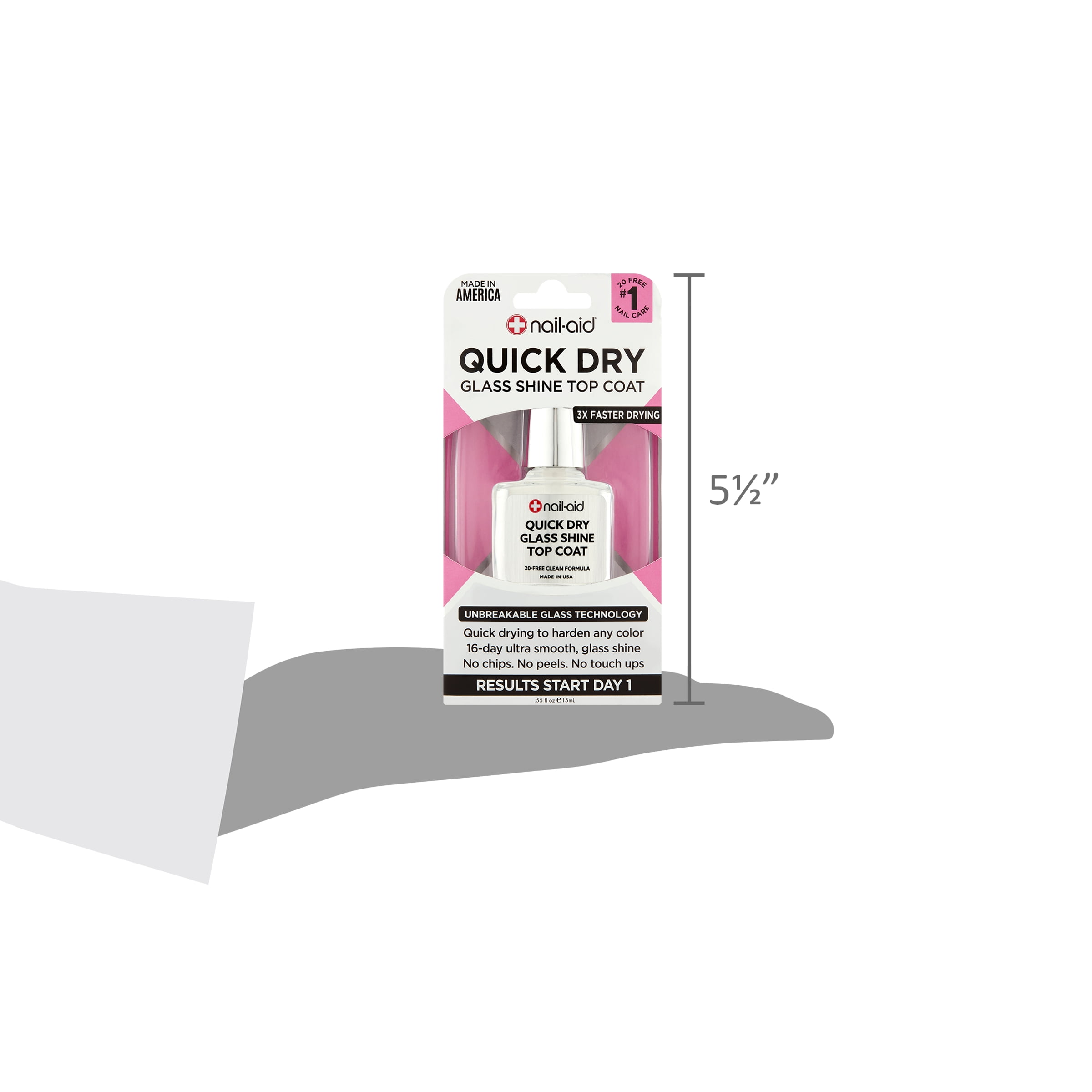 Nail-Aid Quick Dry Glass Shine Top Coat Long-Lasting Chip-Resistant Finish (Clear, 2 Pack, 0.5 fl oz) eivgc