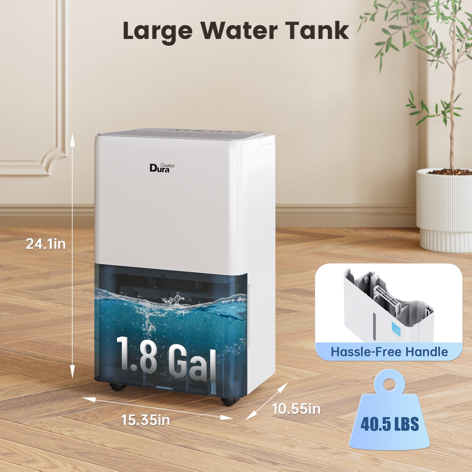 DuraComfort 50 Pint Dehumidifier for 4500 sq ft Basement and Large Rooms, Portable with Drain Hose (White, 50 Pint) qal67