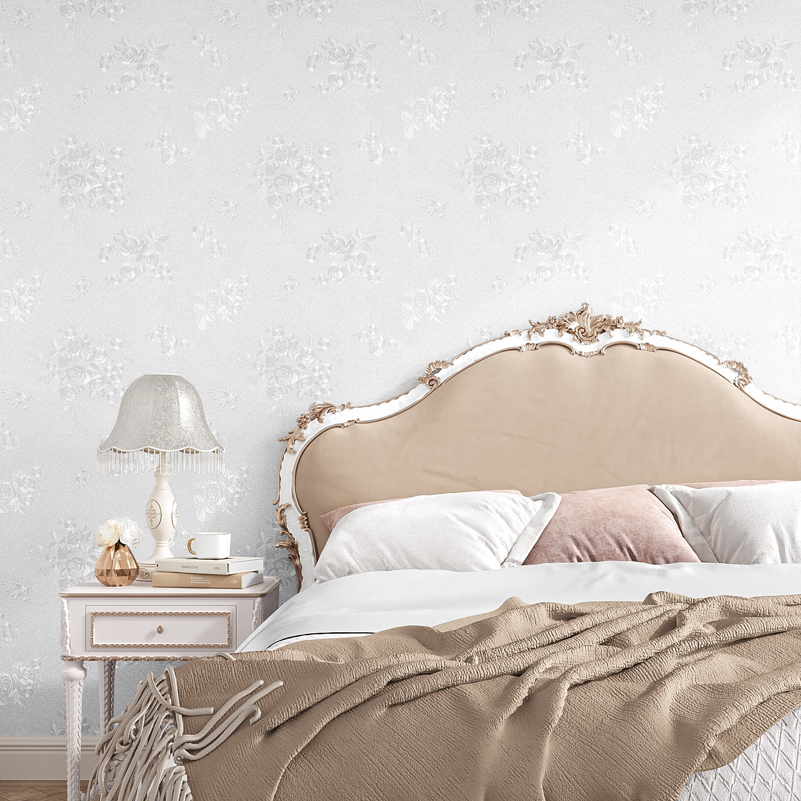 VEELIKE Floral Peel and Stick Wallpaper Textured Self-Adhesive Vinyl Contact Paper for Furniture and Walls (White, 15.7 in x 118 in) lrhao