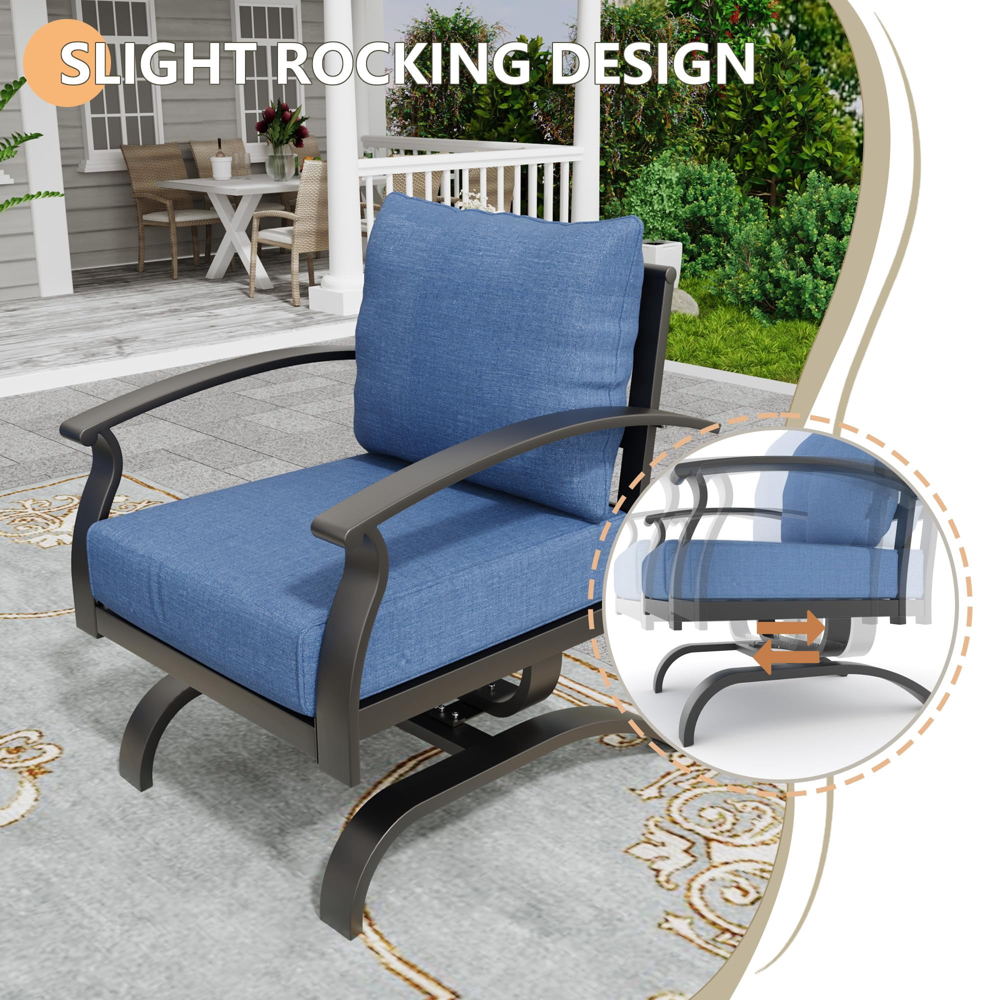 Gotland 4-Piece Metal Patio Furniture Set, Outdoor Sectional Conversation Sofa with Coffee Table (Navy Blue, 4-Piece Set) rxu6x