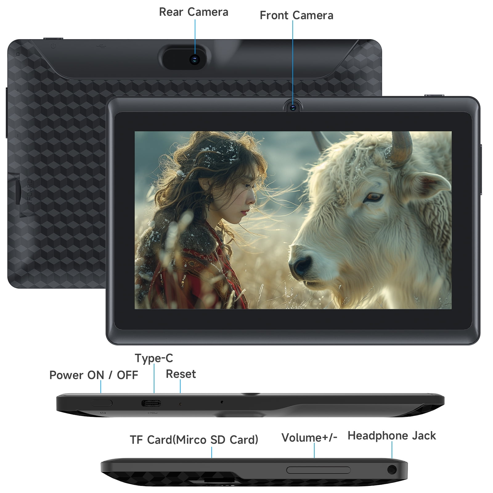 ATOZEE Android Tablet 7 Inch IPS HD Display Quad-Core 4GB RAM 32GB ROM WiFi Bluetooth (Black, 7 in) 1bzaw