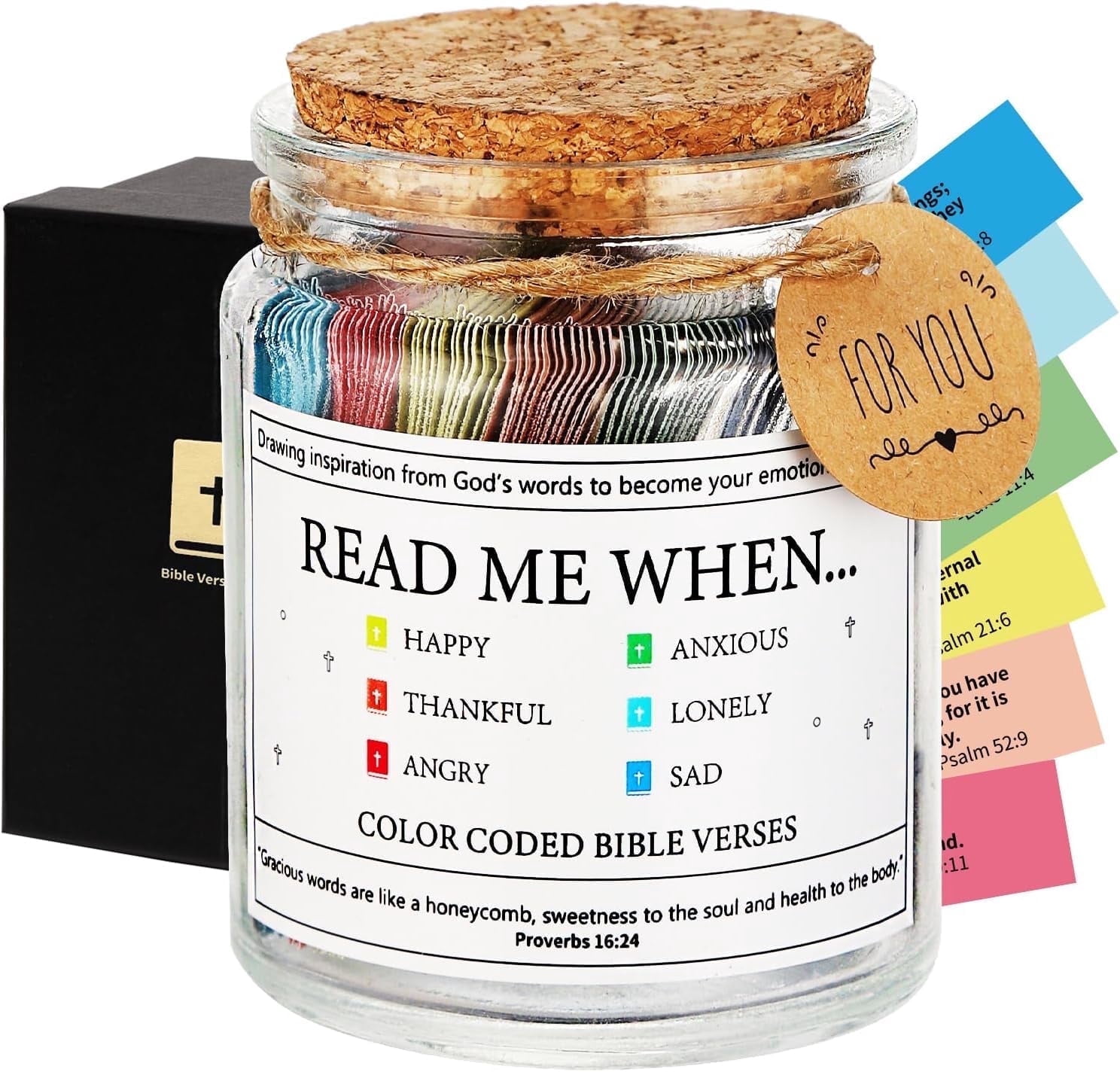 Ayieyill Bible Verse Jar with 96 Color-Coded Scripture Cards (Glass Jar, 1 Pack) 7rl2k