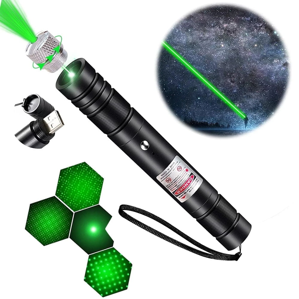 SIISLL High Power Green Laser Pointer, Rechargeable Long Range Handheld Flashlight with Adjustable Focus and Star Cap (Green, 1 Pack) avnpf