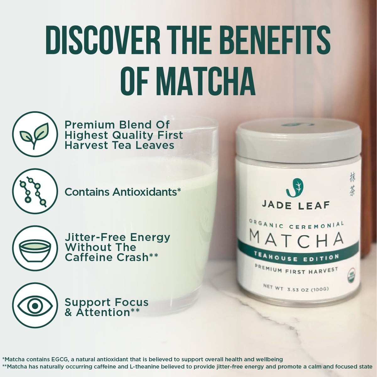 Jade Leaf Organic Ceremonial Grade Matcha Powder, Teahouse Edition (Green, 3.53 oz) xip98