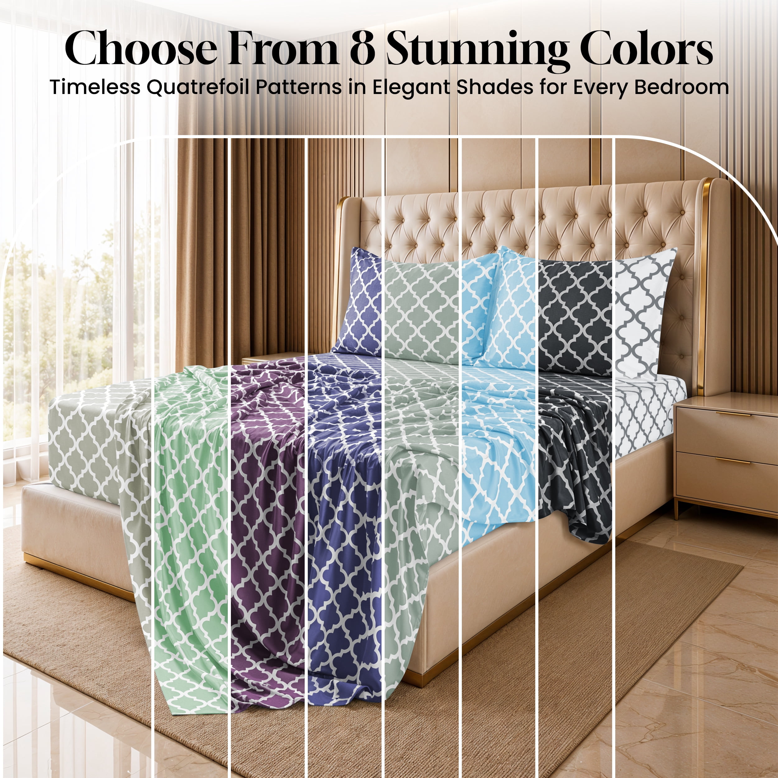 Lux Decor Collection Queen Bed Sheet Set (4-Piece, Quatrefoil Pattern, Grey) aabee
