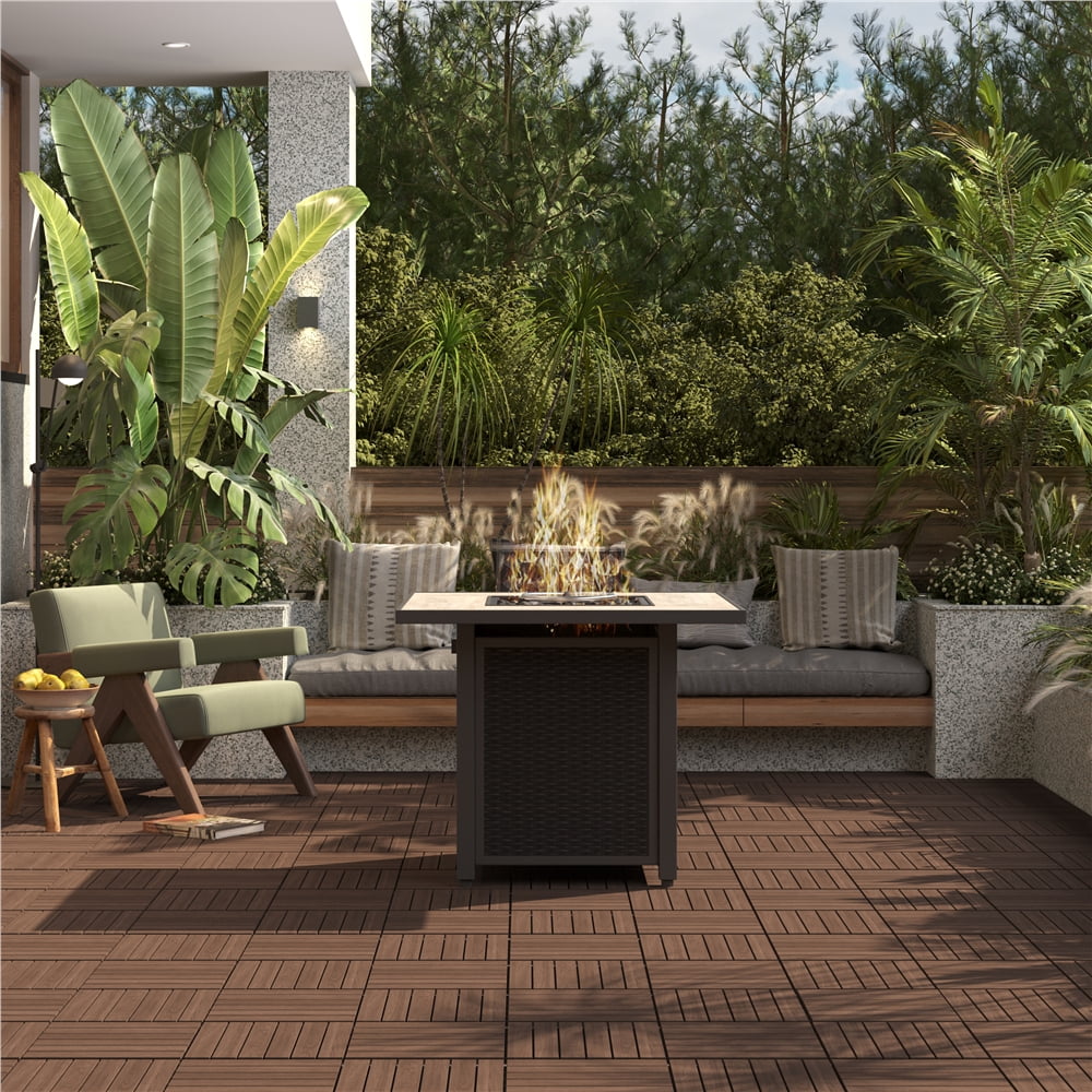 Yaheetech Interlocking Fir Wood Deck Tiles for Patio and Garden (Brown, 27-Piece Set, 27.9 sq ft) f8lio