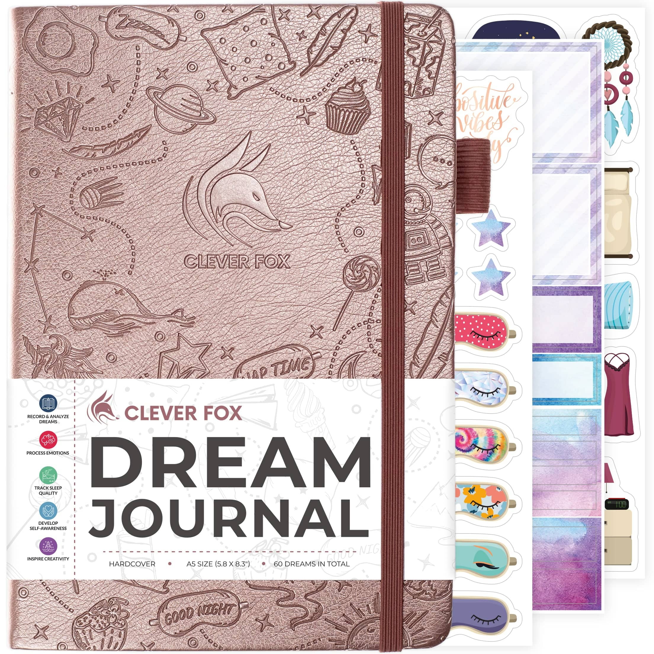 Clever Fox Dream Journal with Guided Prompts and Sleep Tracker (Gold, 5.8 in x 8.3 in) z40cz