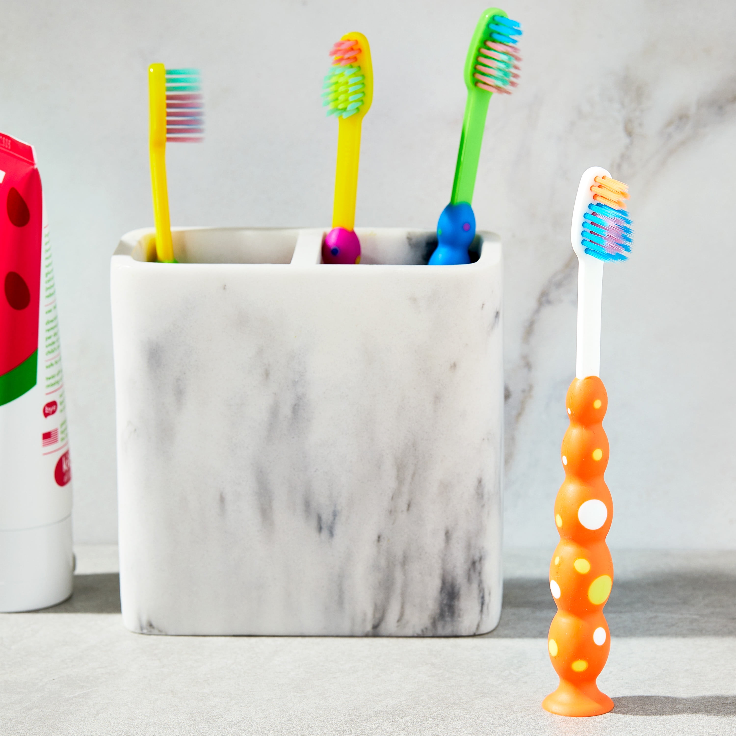Equate Kids Manual Toothbrush Soft Bristles with Suction Cup Base (Red, 4 Count) v587n - Image 2