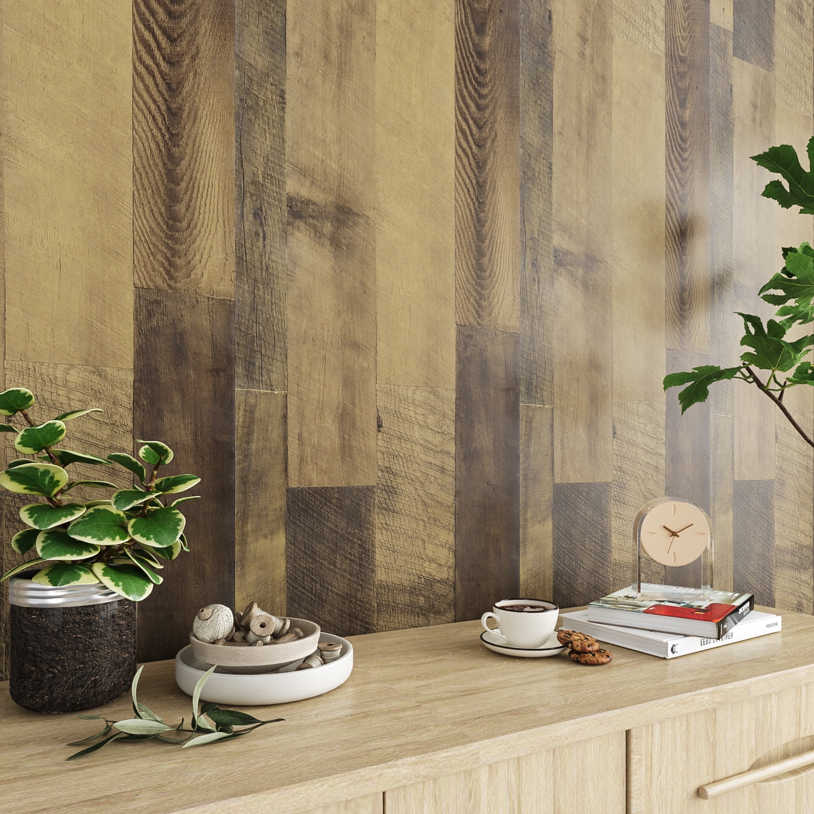 VEELIKE Wood Plank Contact Paper, Waterproof Peel and Stick Vinyl Wallpaper for Furniture and Cabinets (Brown, 15.7 in x 354 in) xni0r