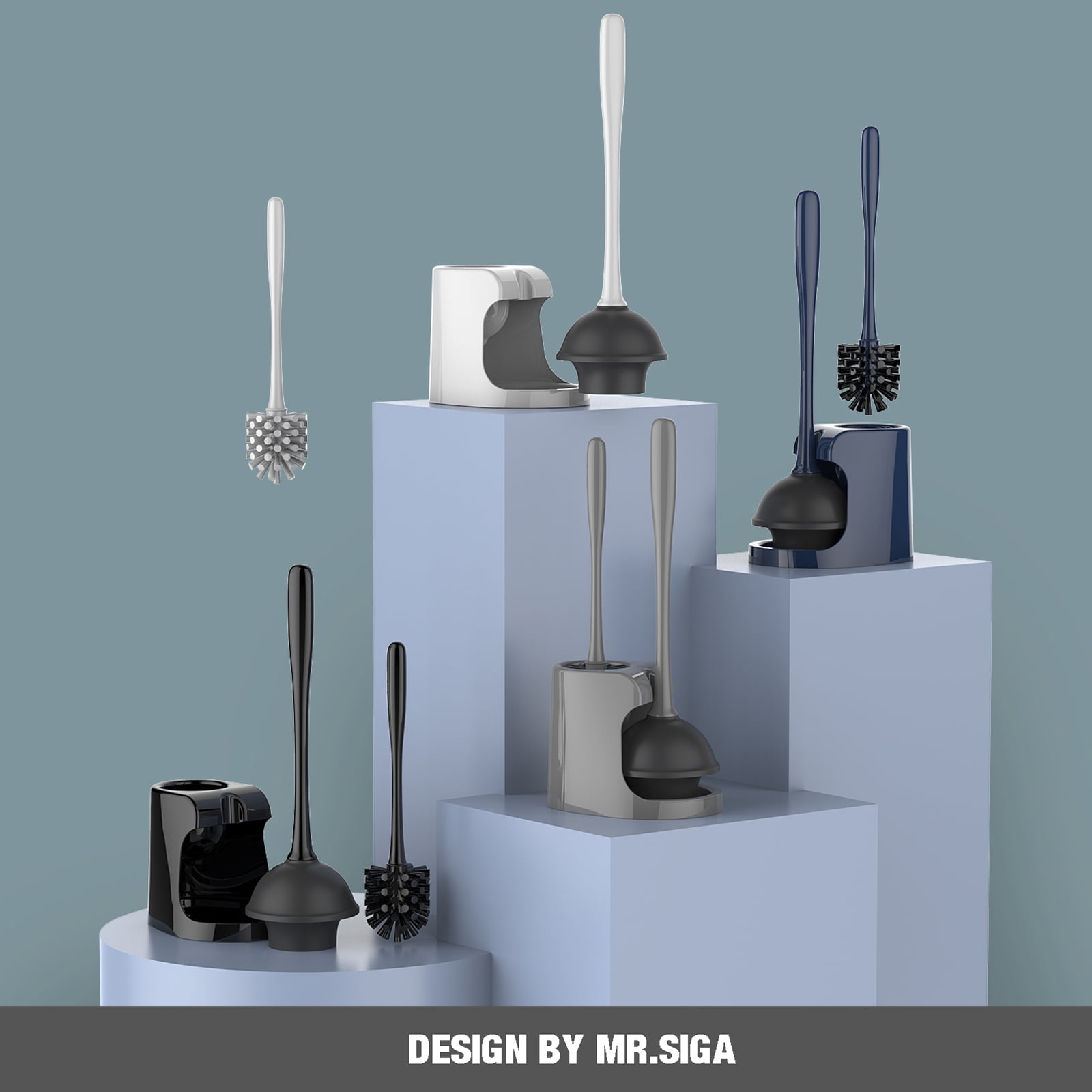 MR.SIGA Toilet Plunger and Bowl Brush Combo, Heavy-Duty Bathroom Cleaning Set (Black, 18.1 in) rdifx