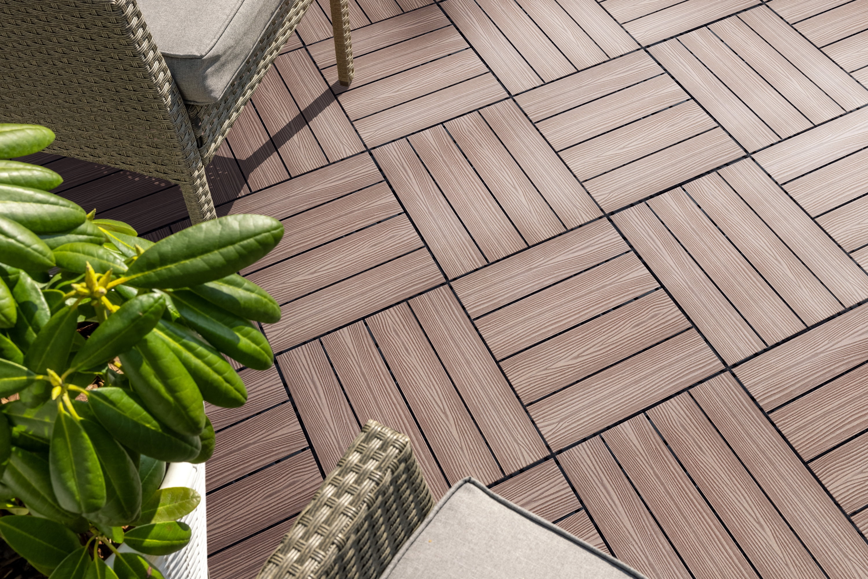 Design House Interlocking Wood Composite Deck Tiles (Russet Canyon Brown, 12 in x 12 in, 6-Pack) kihp4