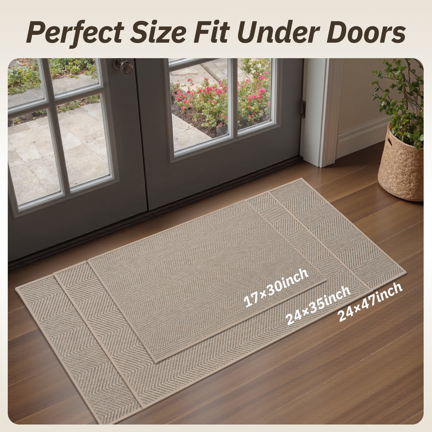 FEELHOME Indoor Door Mat Non-Slip Rubber Backing Low-Profile Dirt Trapper Entryway Rug (Beige, 17 in x 30 in) 3qn2t