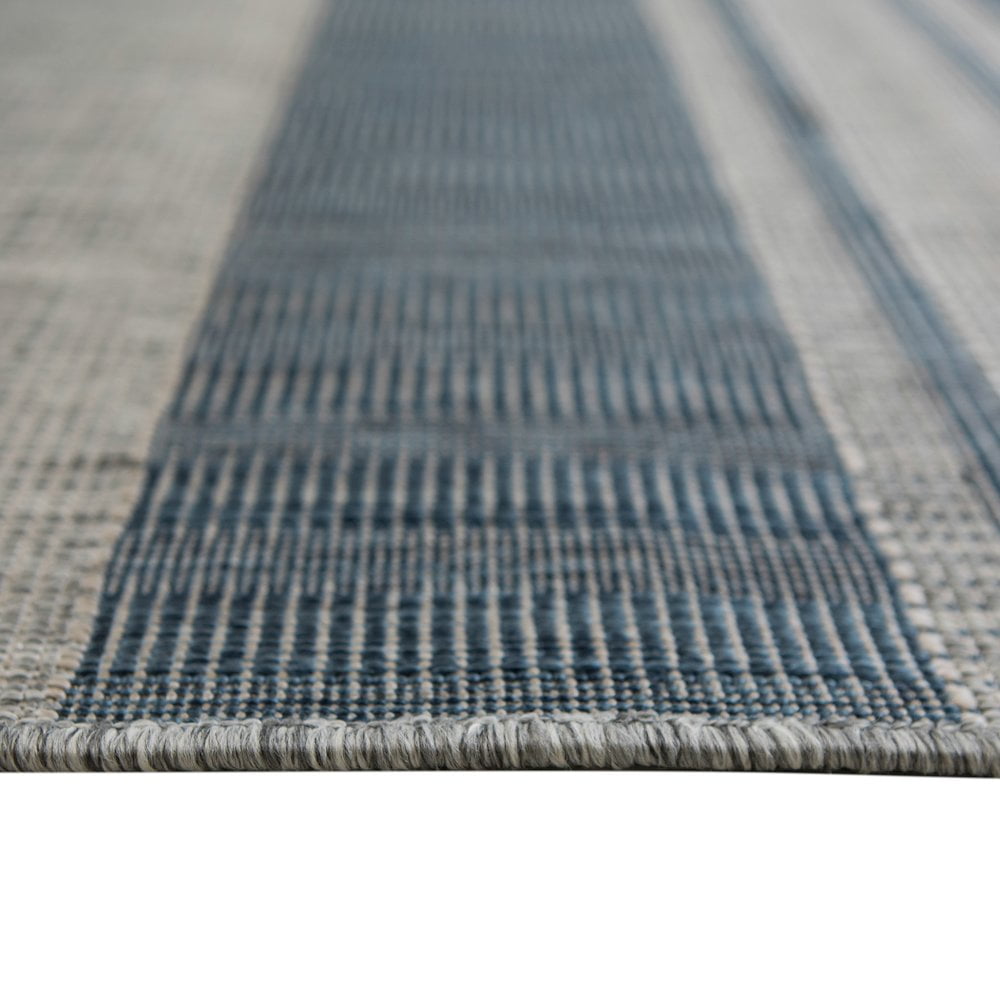 HomeRoots Striped Indoor Outdoor Area Rug Stain Resistant Durable Polypropylene (Blue and Gray, 8 ft x 10 ft) elv7z
