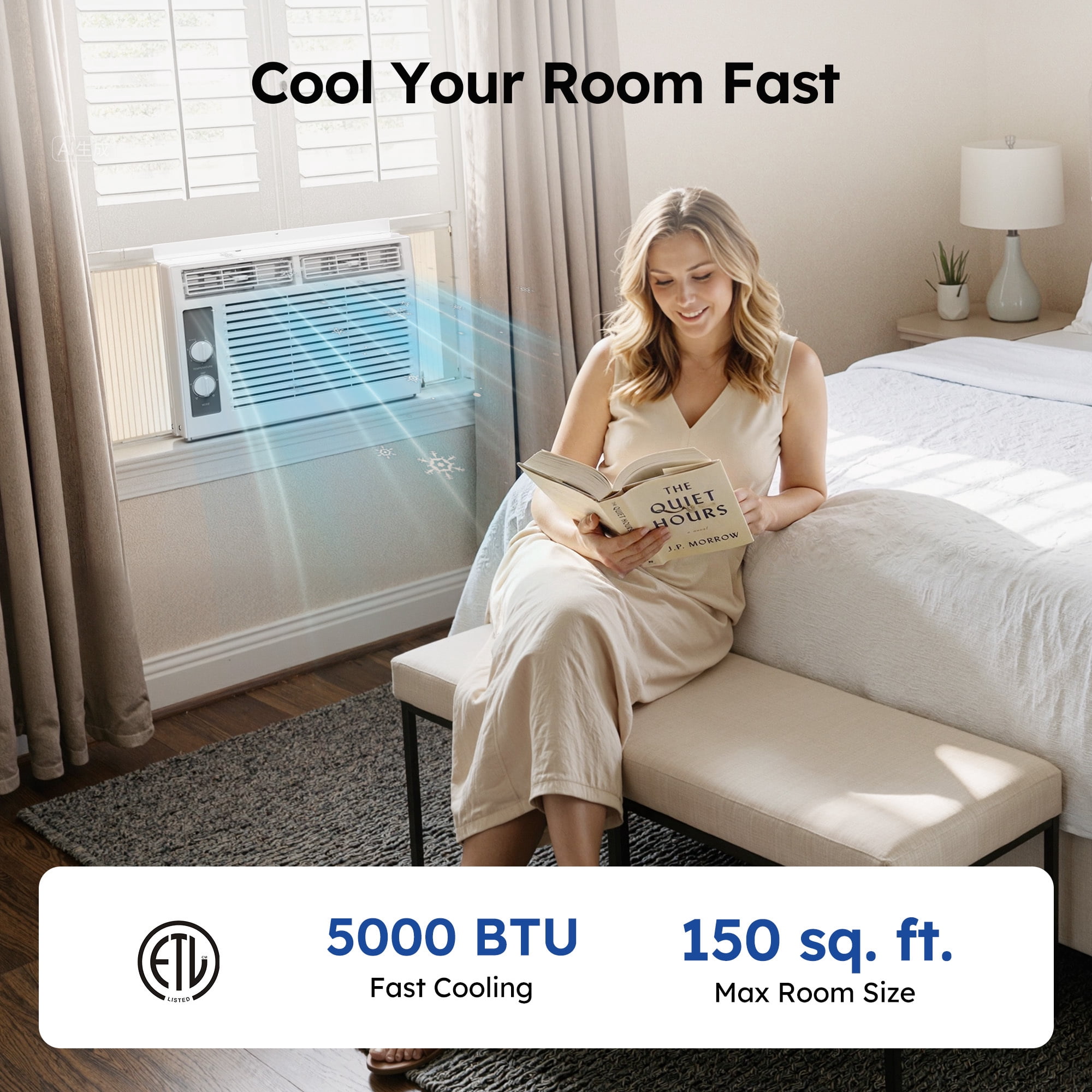 SIMZLIFE 5,000 BTU Window Air Conditioner, Compact Cooling for Small Rooms (White, 150 sq ft) w77gg