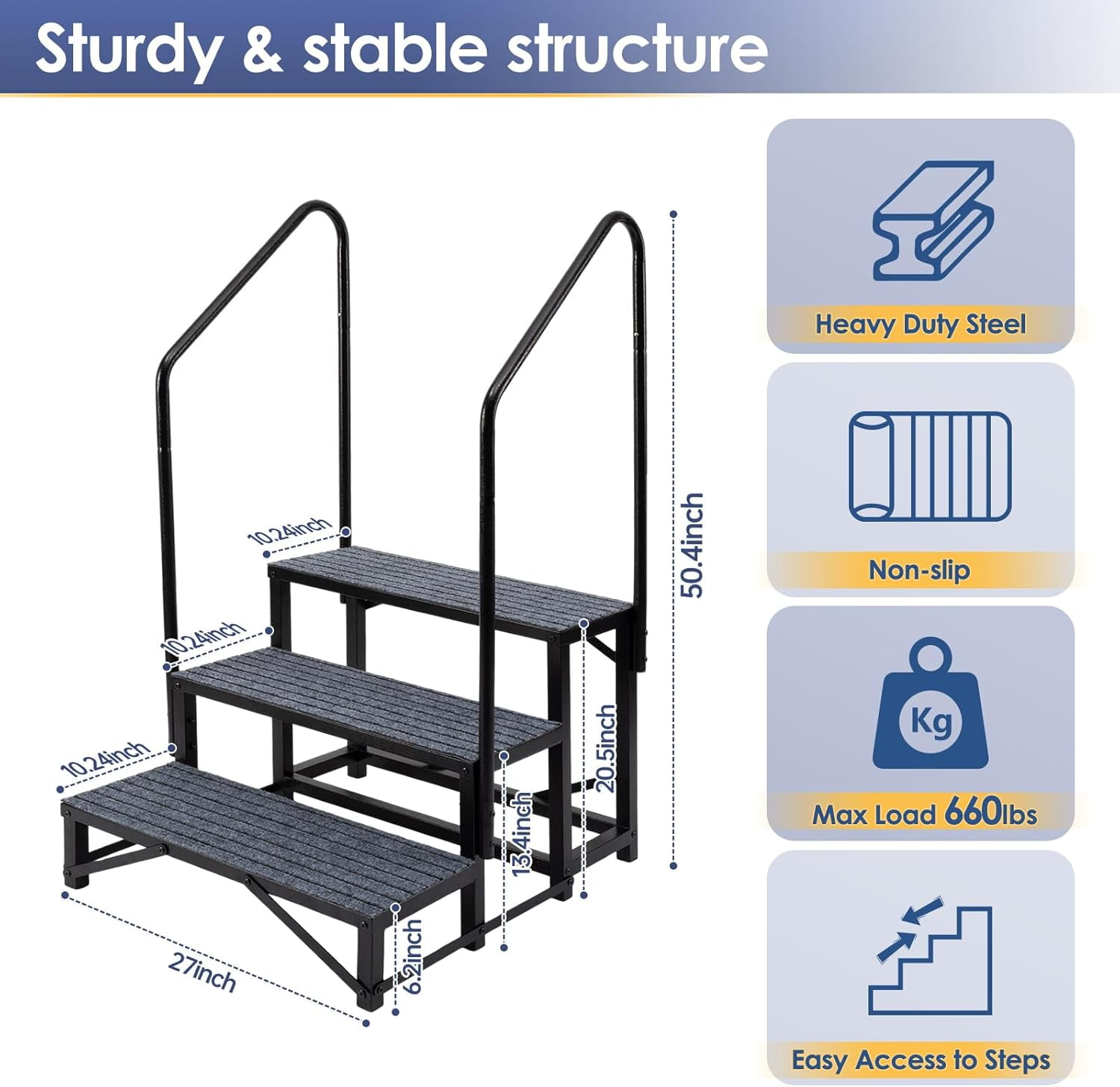 SELOOYE 3-Tier RV Steps with Dual Handrails, Heavy-Duty Steel Camper Stairs, Non-Slip Platform (Black, 660 lb) 27kf9