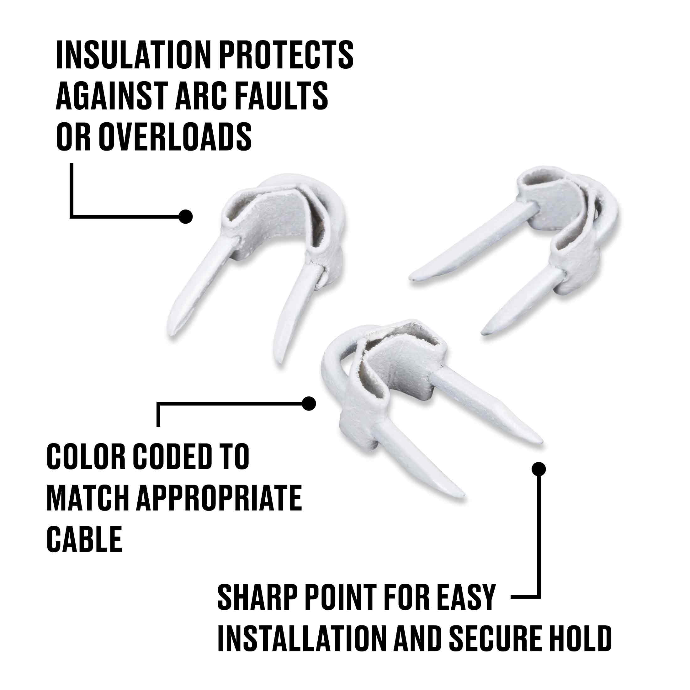 Hillman Fas-n-tite Insulated Staples, Heavy-Duty Steel Cable Fasteners (White, 0.5 in, 50 Pack) 3k6do