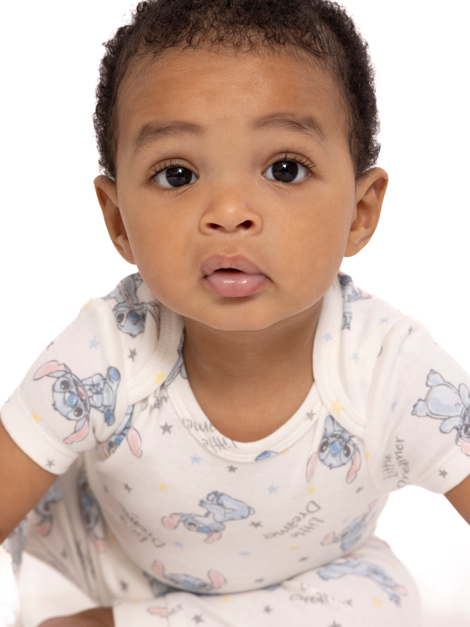 Lilo & Stitch Baby Bodysuit Set, Soft Cotton Blend Short Sleeve Rompers (Blue, 3-Pack) qr5sm