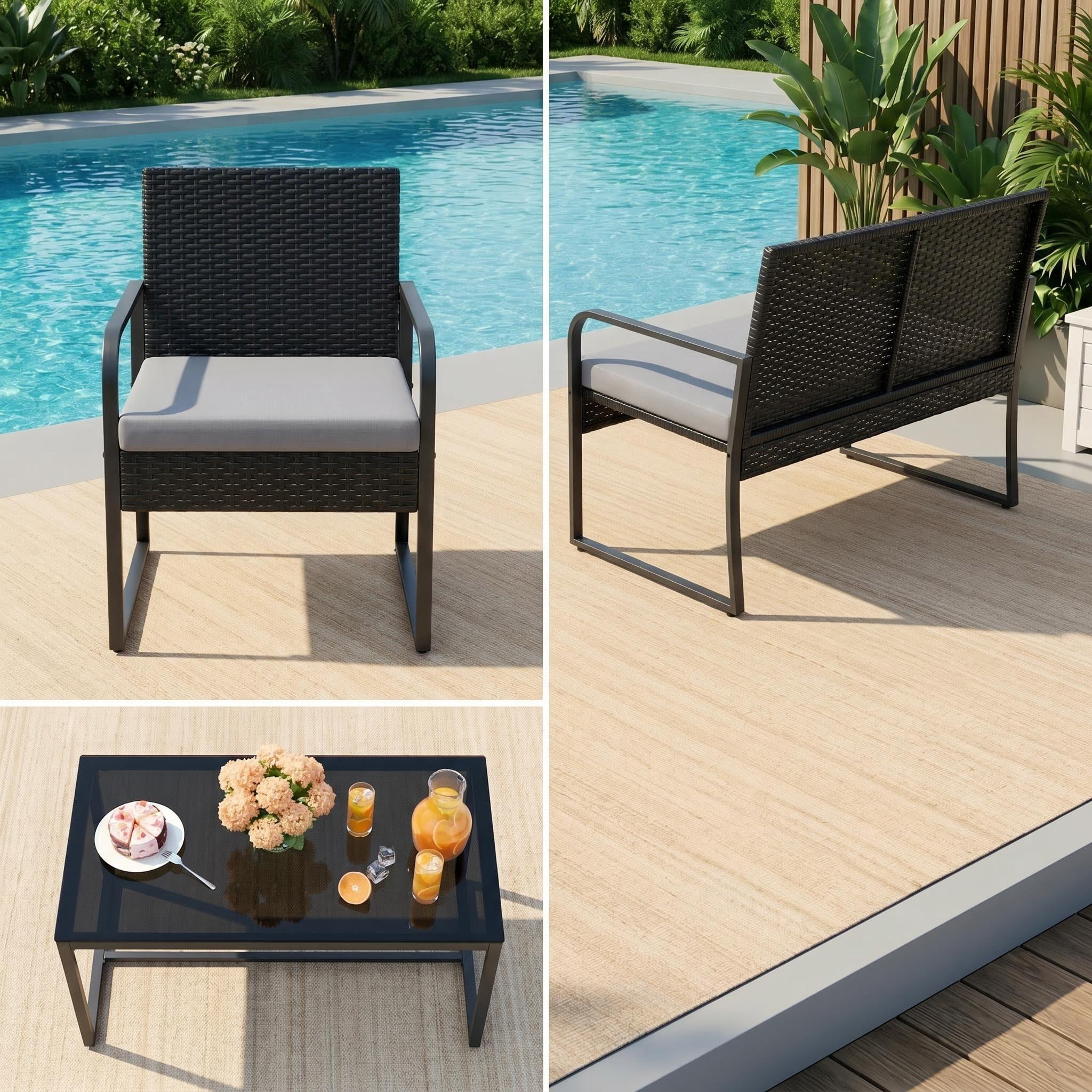 Lofka 4-Piece Outdoor Patio Furniture Set with Coffee Table and Cushions (Gray, 4-Piece Set) z0uix
