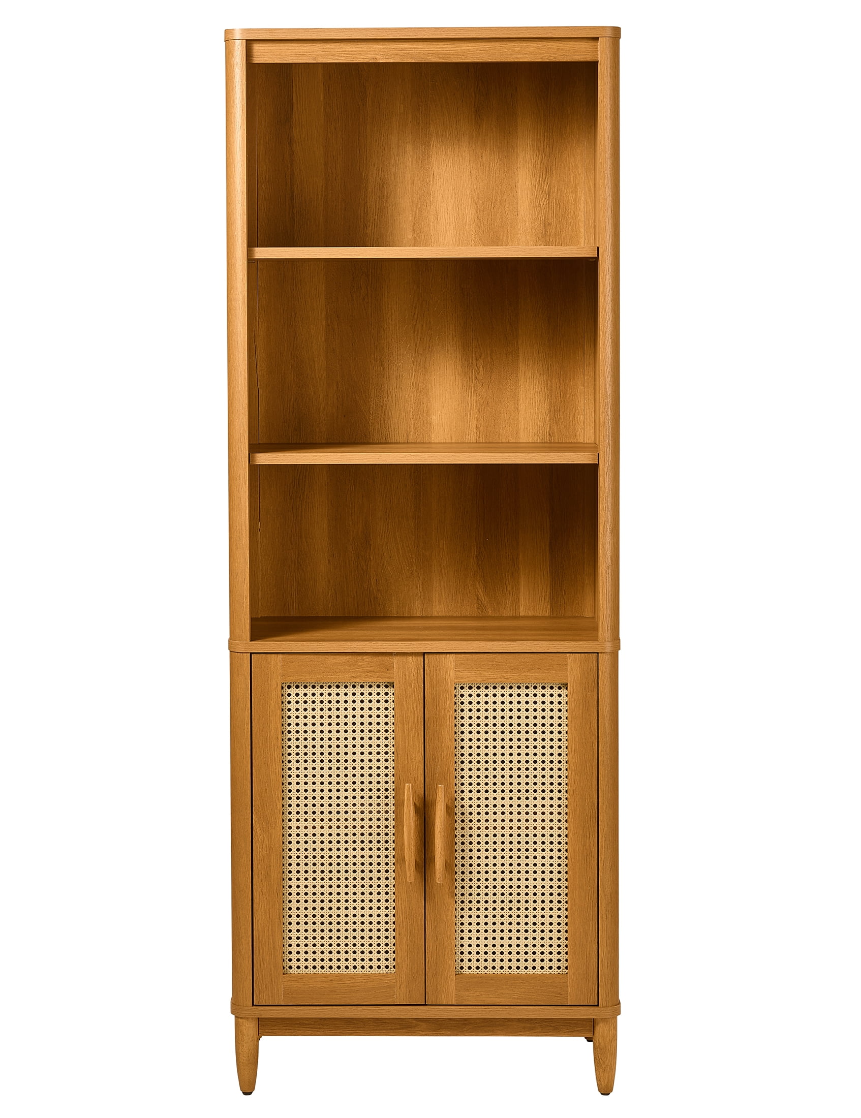 Better Homes & Gardens Springwood Bookcase with Doors, Decorative Rattan Storage Cabinet (Light Honey, 71.97 in H) eh2p1