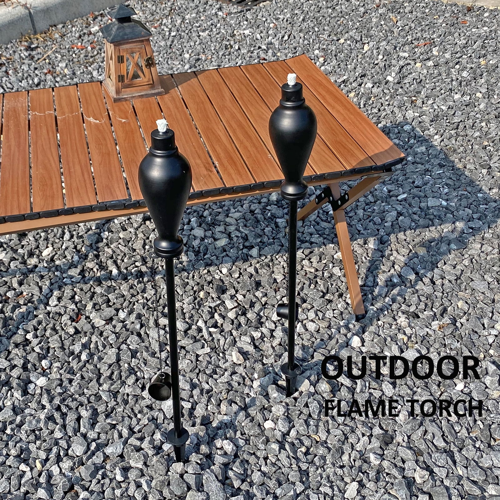Tesrago Metal Citronella Garden Torches, Adjustable Height Outdoor Lighting (Matte Black, 6 Pack, 57 in) tdhq6
