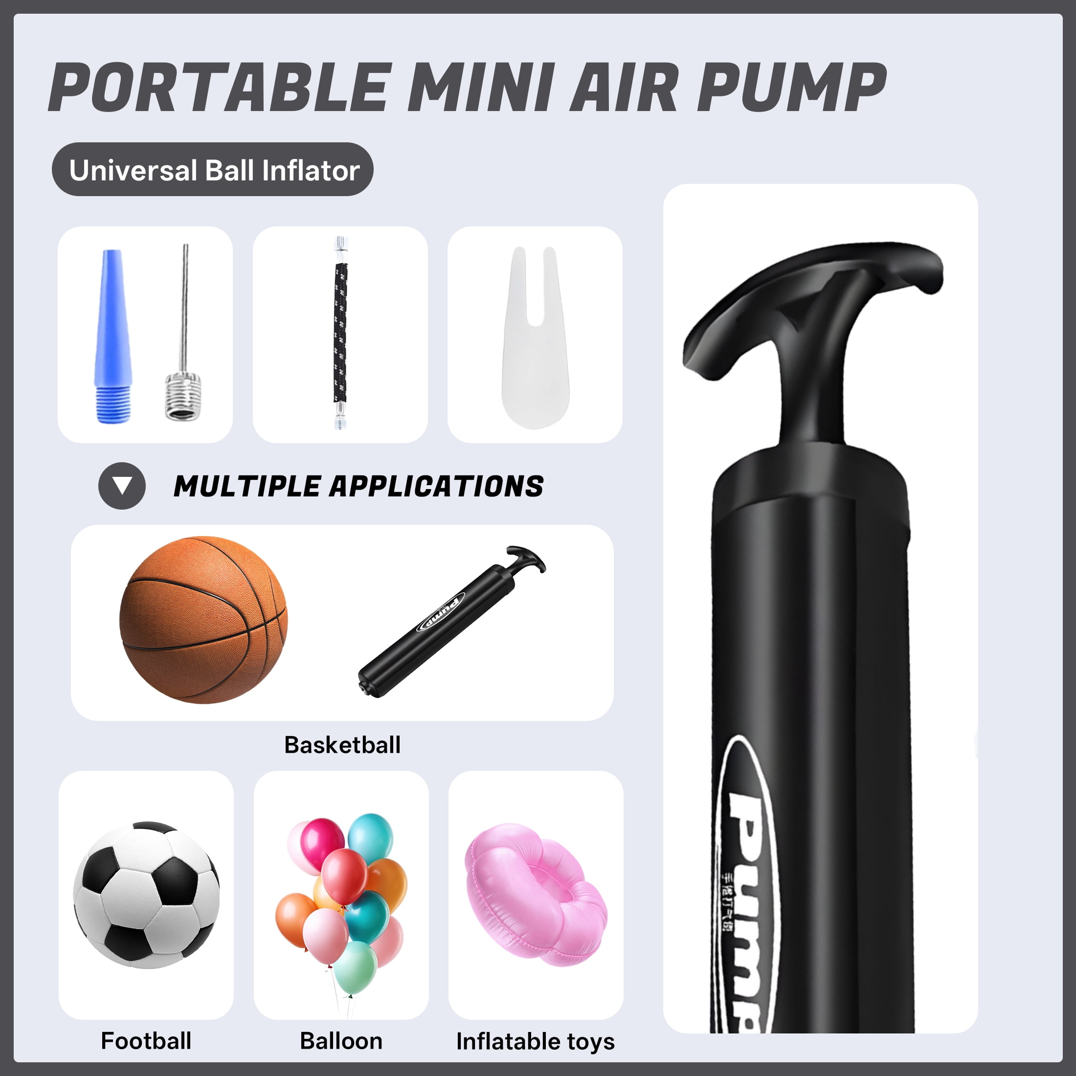 BESTSKY Balloon Pump Air Inflator with Hose and Adapter Nozzles (Black, 11.81 in) dp1x6