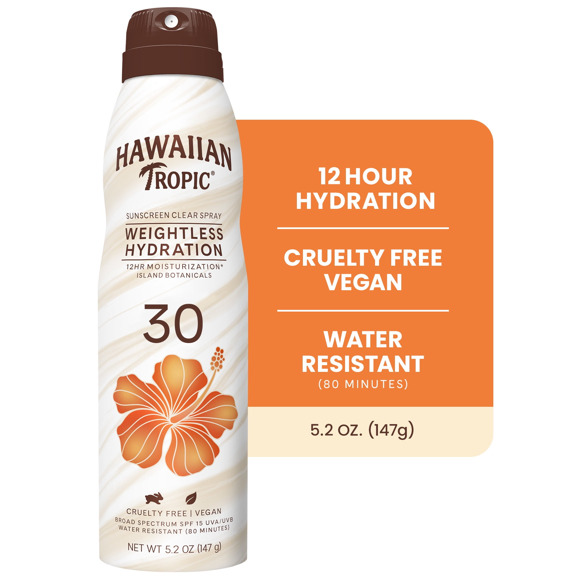 Hawaiian Tropic Weightless Hydration Sunscreen Spray, Broad Spectrum SPF 30 (Clear, 6 oz) j5o8m