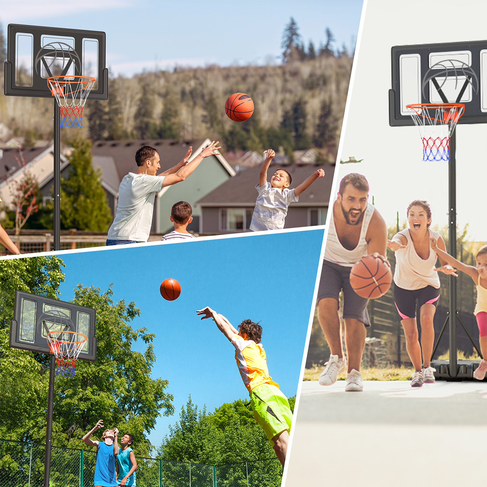 Dprodo Portable Basketball Hoop System with 44 in Shatterproof Backboard, Height Adjustable (Black, 4.4 ft to 10 ft) xlnx1