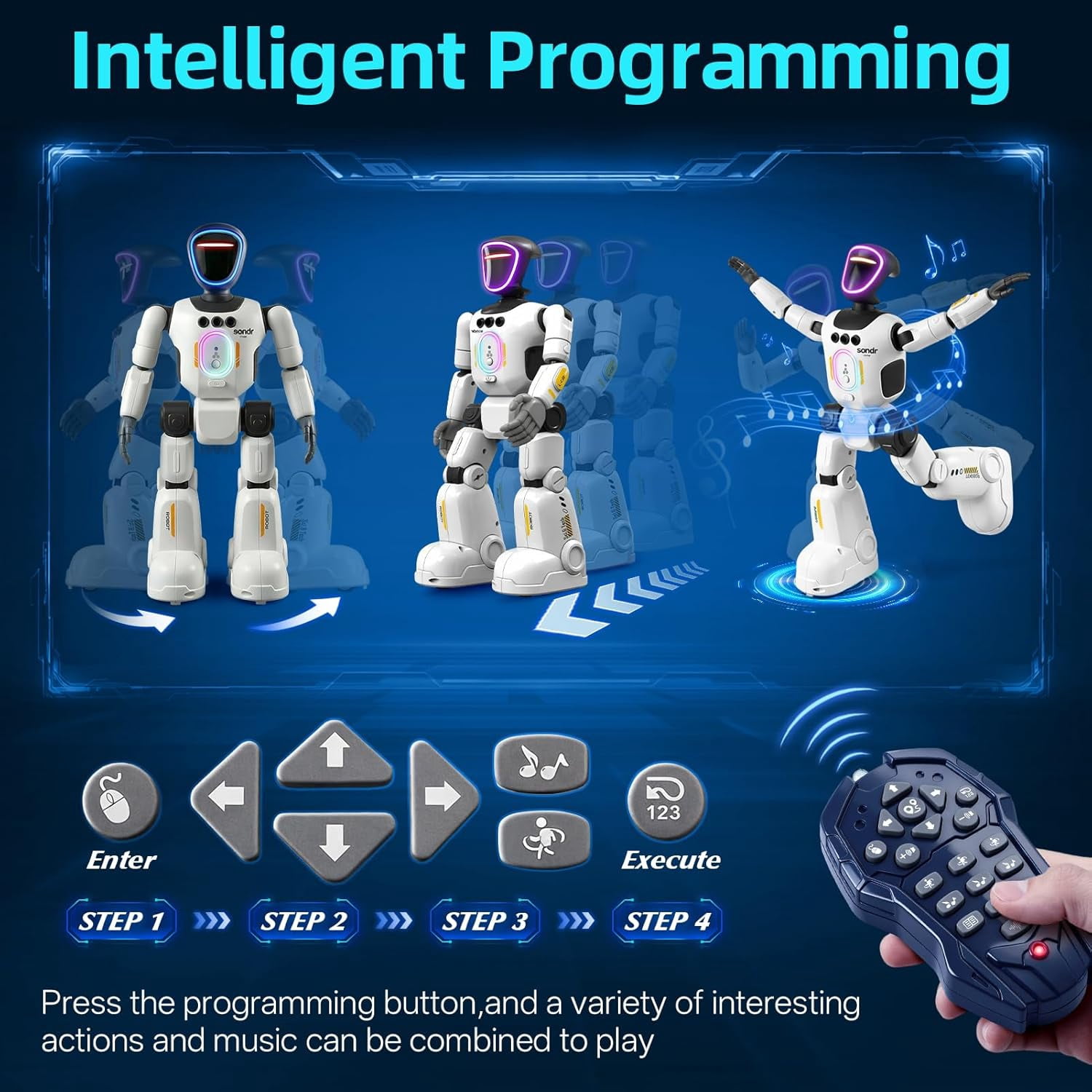 GMDISC Remote Control Robot Toy, Interactive Smart Programmable Robot with Gesture Sensing (White, 10 in) bca7a