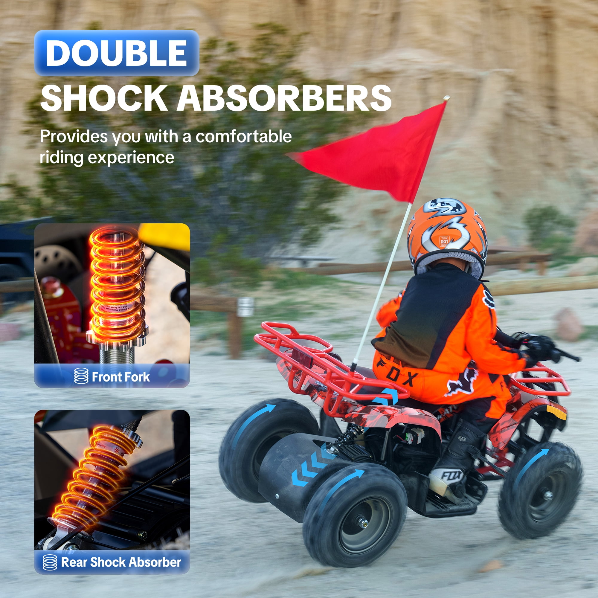 Aoemoe 500W 36V Electric Off-Road ATV Ride-On Quad for Kids (Orange, 41 in L x 26 in W x 23 in H) bv5aa - Image 2