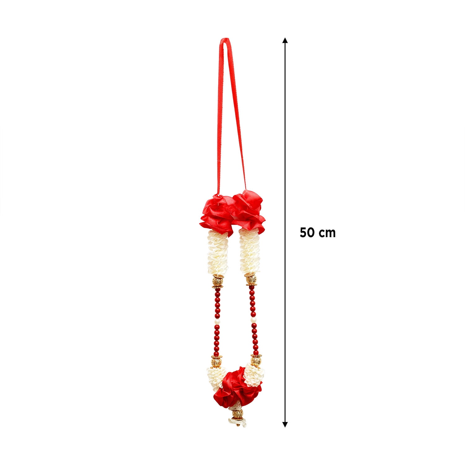 Shubhkart Makhamali Artificial Moti Garland Decorative Floral String for Puja and Home Decor (Red, 24 in) cdr5t