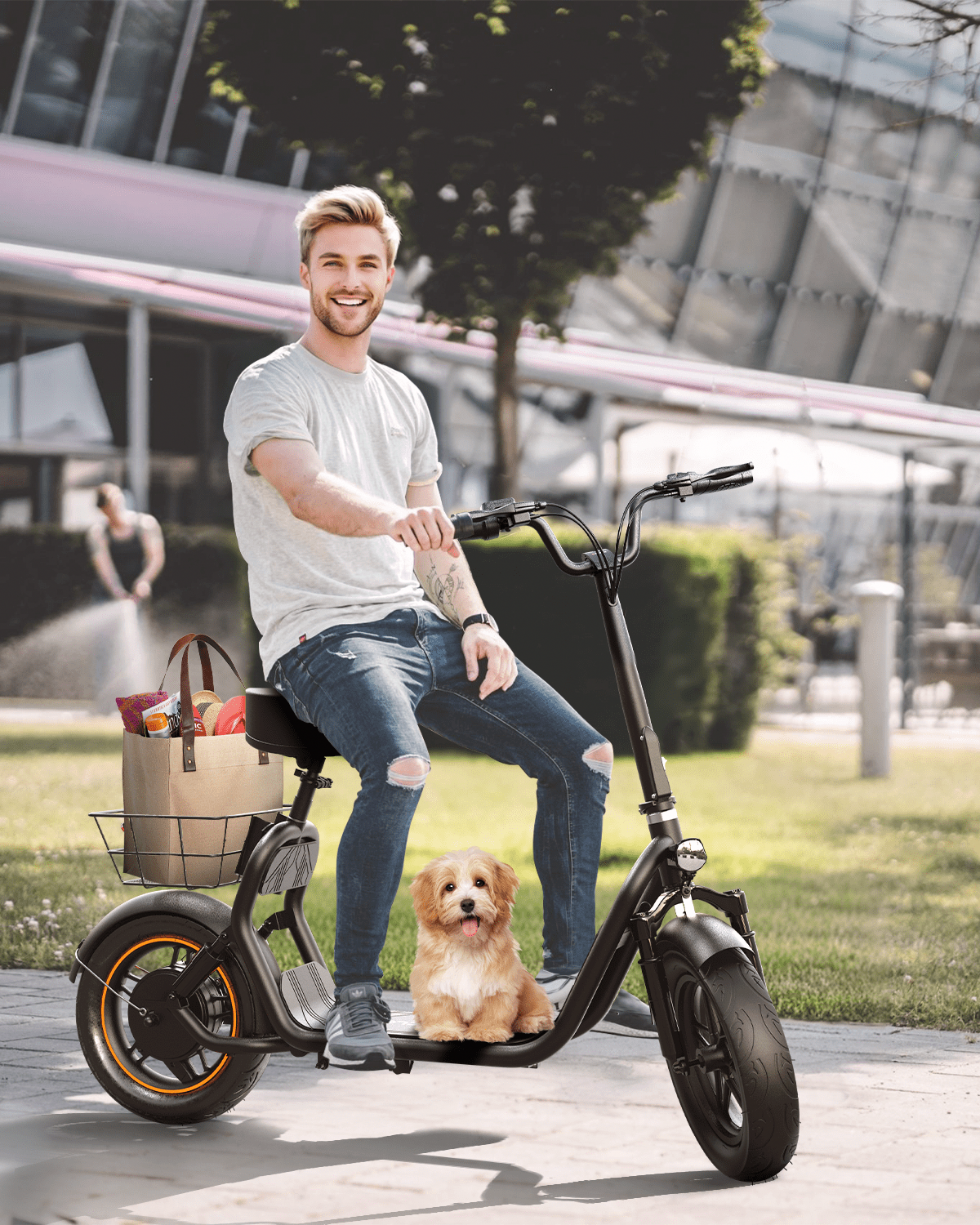 Gcycle Z14 Electric Scooter for Adults, Foldable Commuter Scooter with Seat and Basket, Dual Suspension, 14 in Tires (Black, 330 lb Capacity) d978p