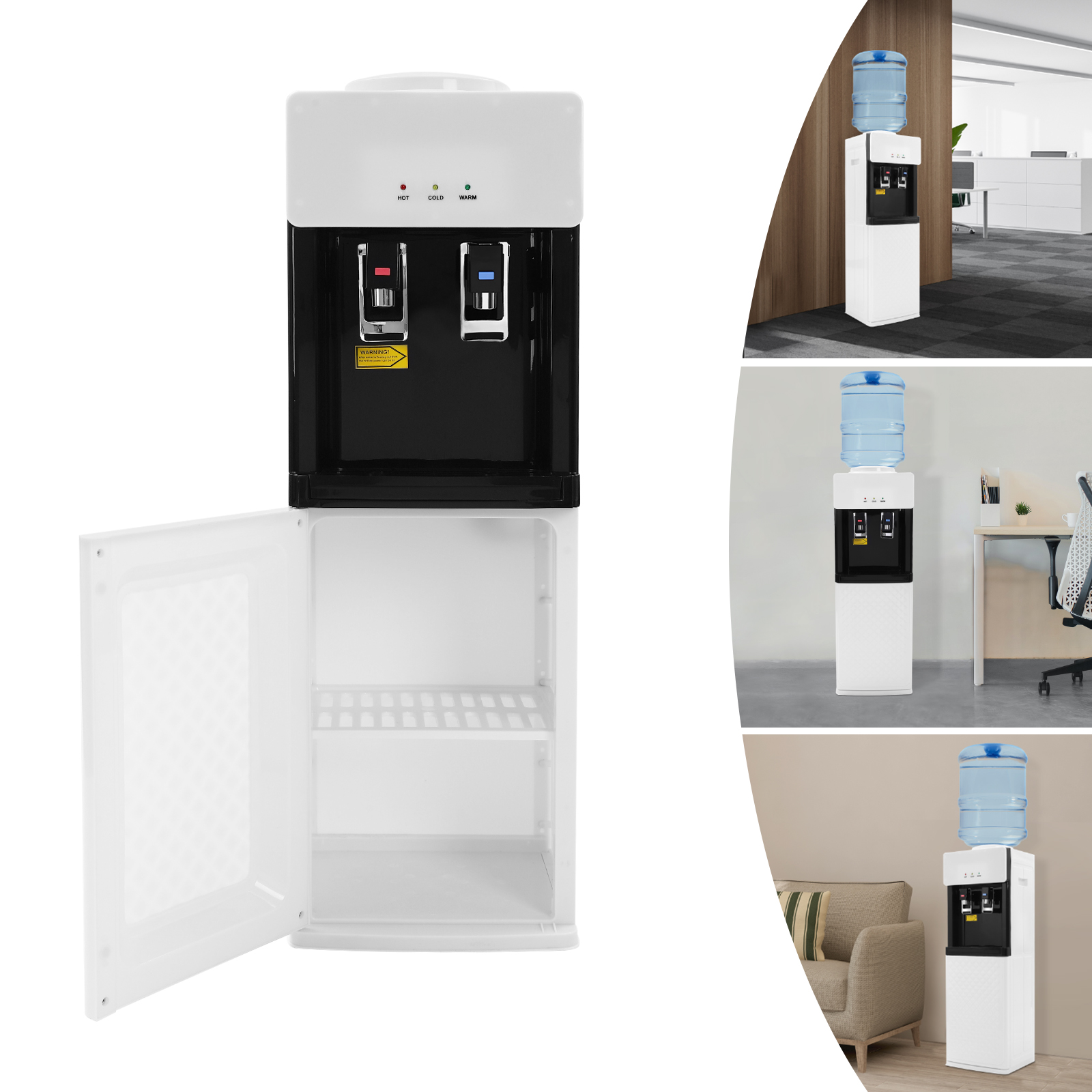 Generic Hot and Cold Water Dispenser Top Loading Standing Cooler with Safety Lock and Storage Cabinet (White, 5 Gallon) dn3z8
