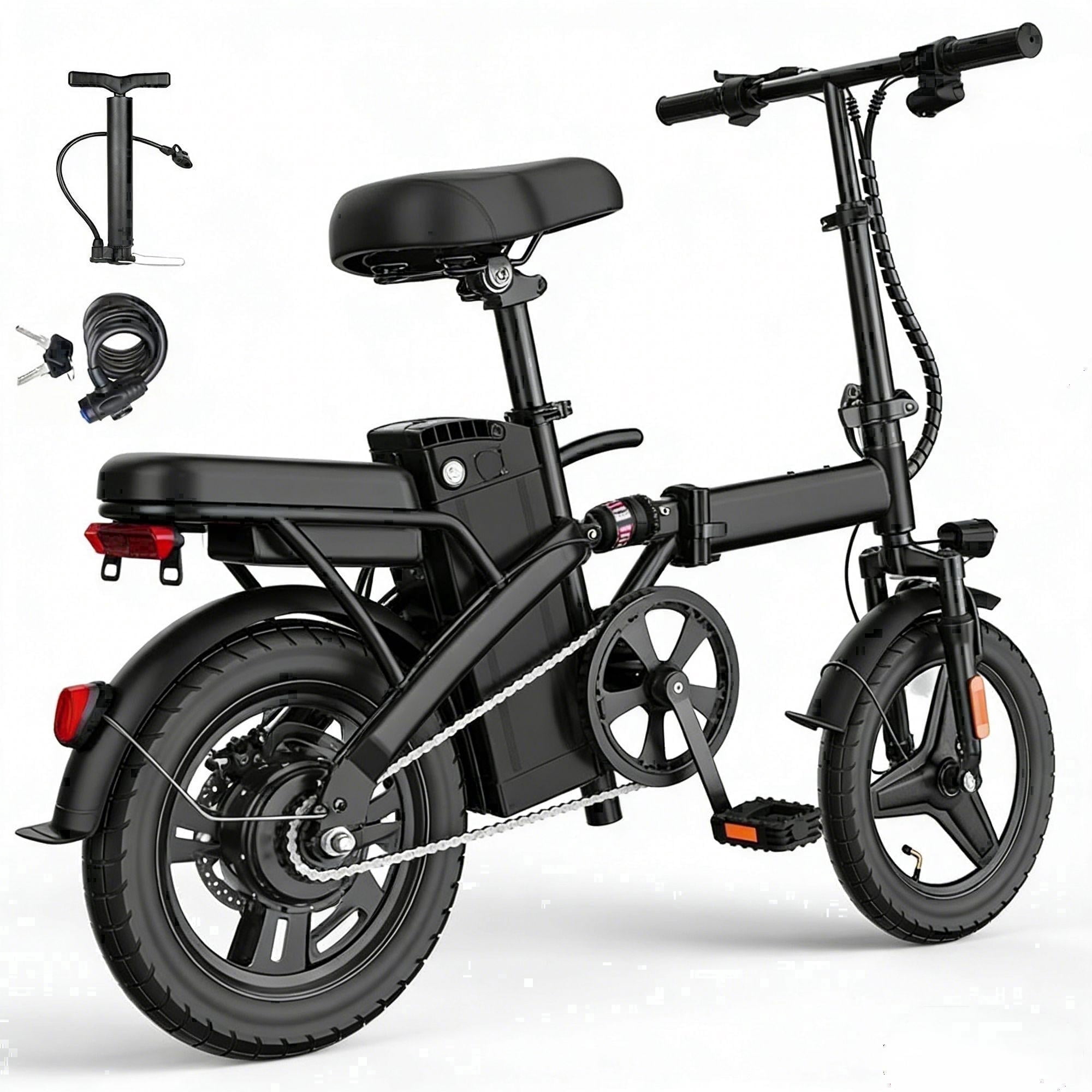 XLNEFNZ Electric Folding Bike for Adults and Teens, 500W Motor Commuter Ebike with Removable Battery (Black, 14 in) ntqfx