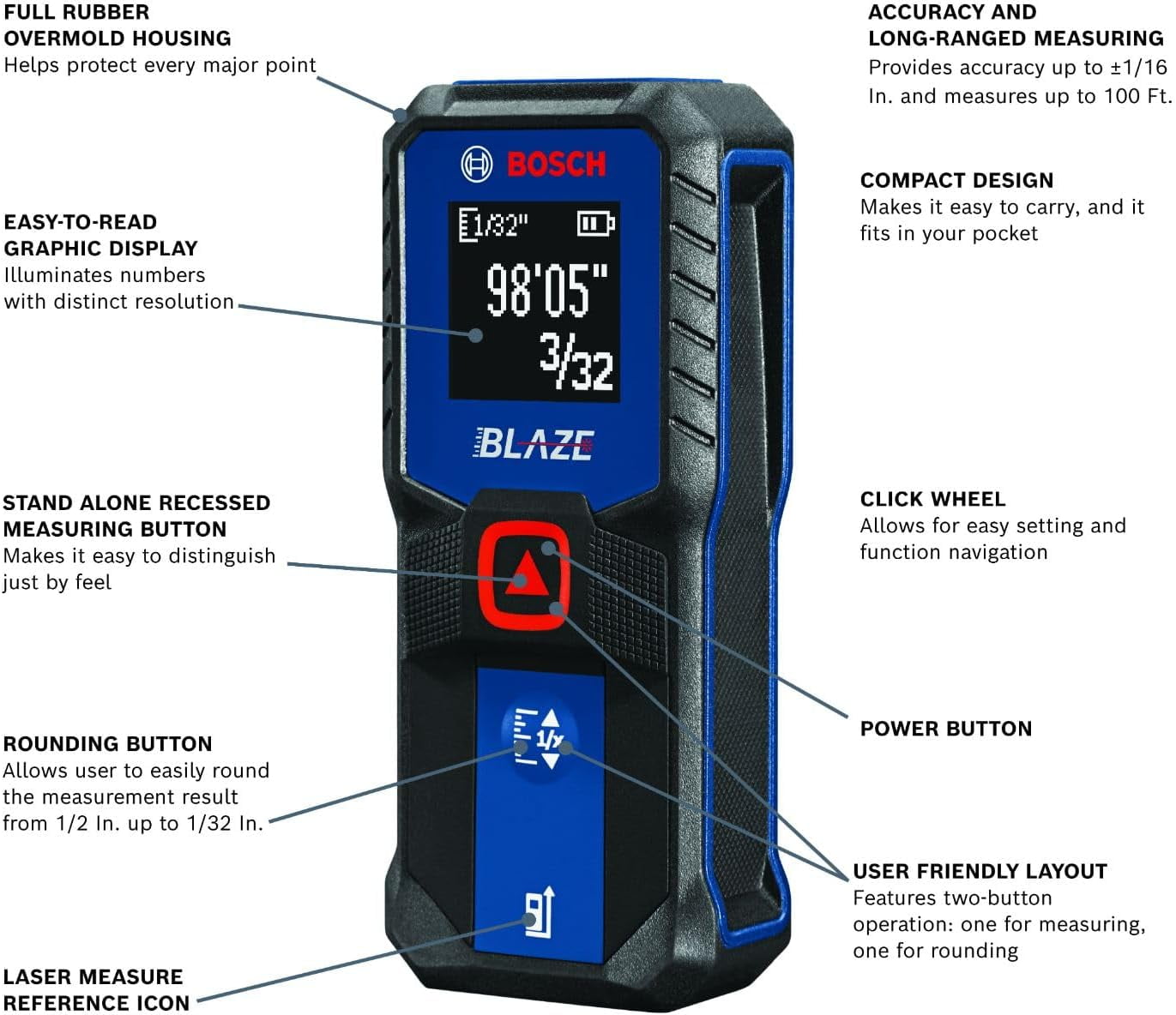Bosch GLM100-23 Blaze Laser Measure, High-Precision Distance Tool (Red Beam, 100 ft) k3xcy